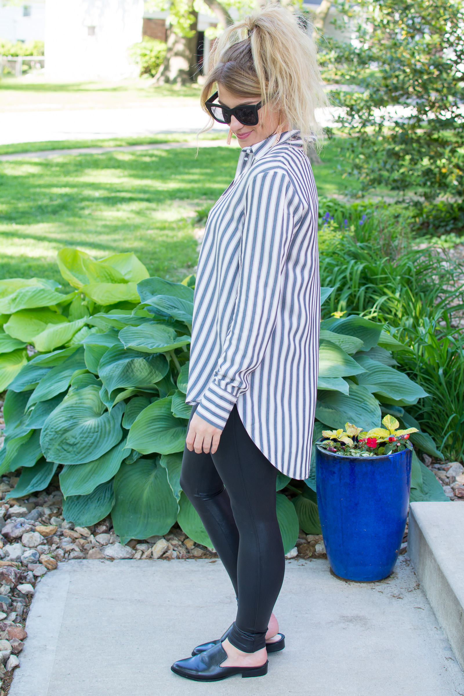 Striped H&M Tunic + Spanx Leggings.