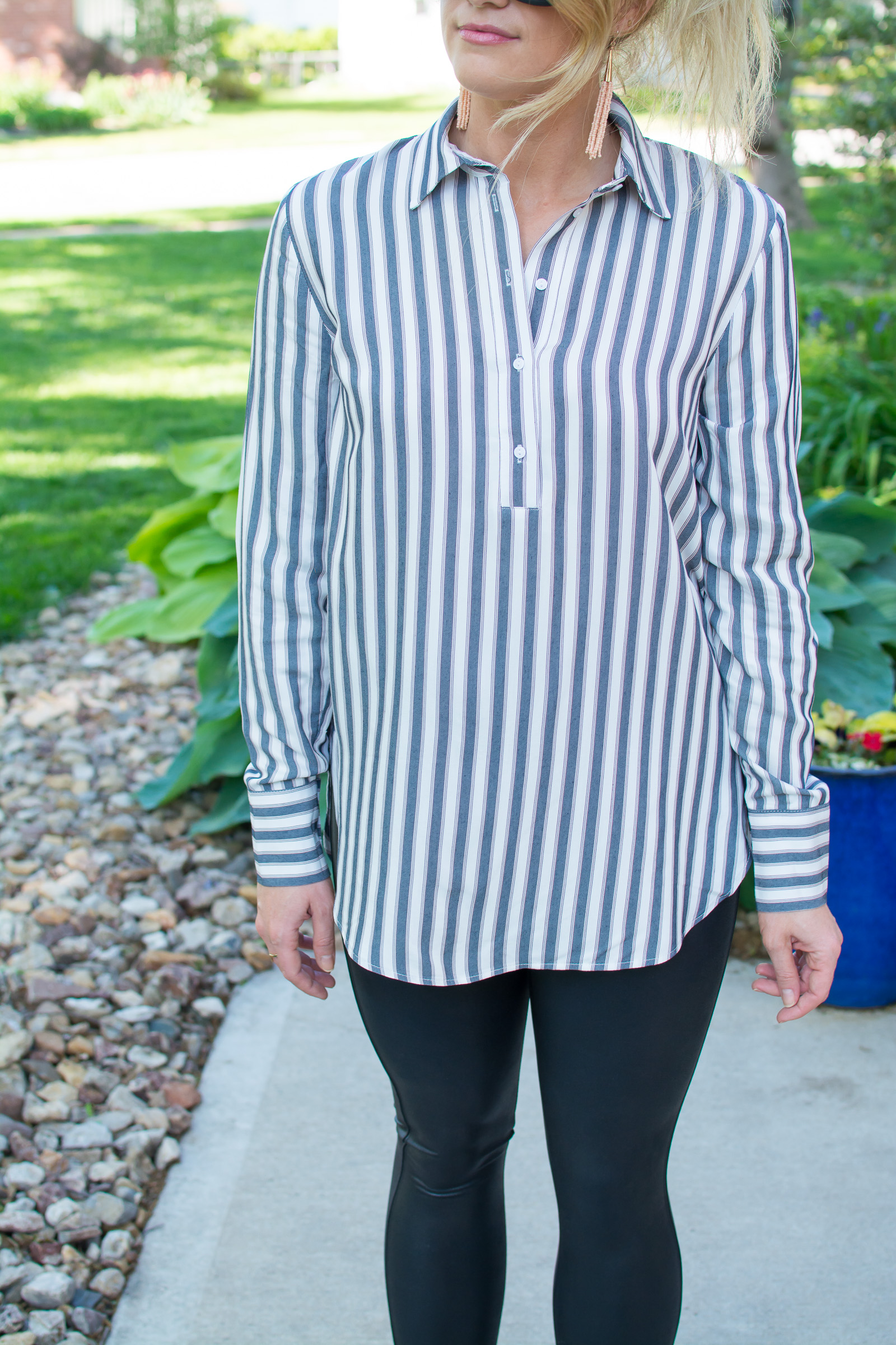 Striped H&M Tunic + Spanx Leggings.