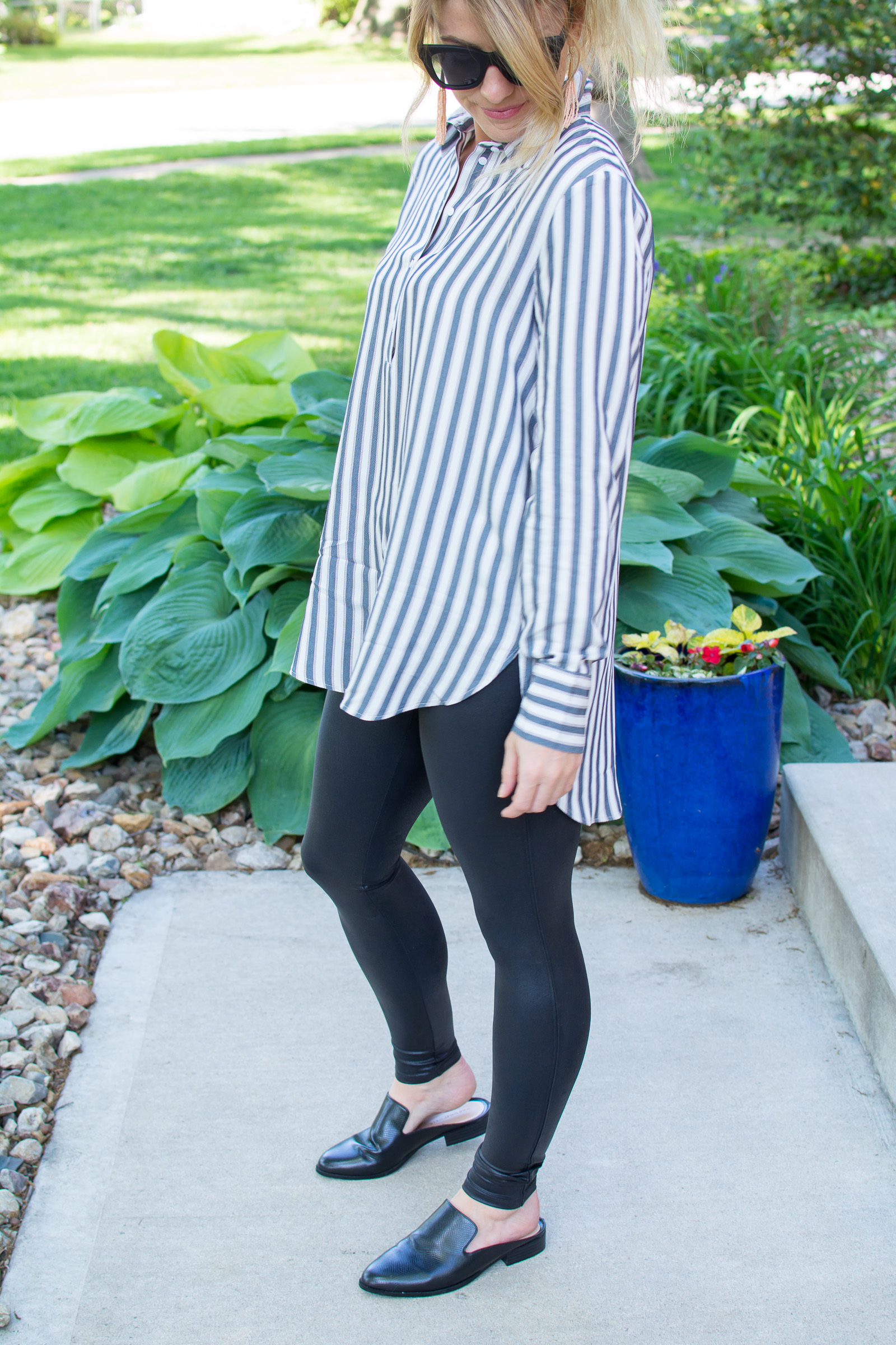 Striped H&M Tunic + Spanx Leggings.