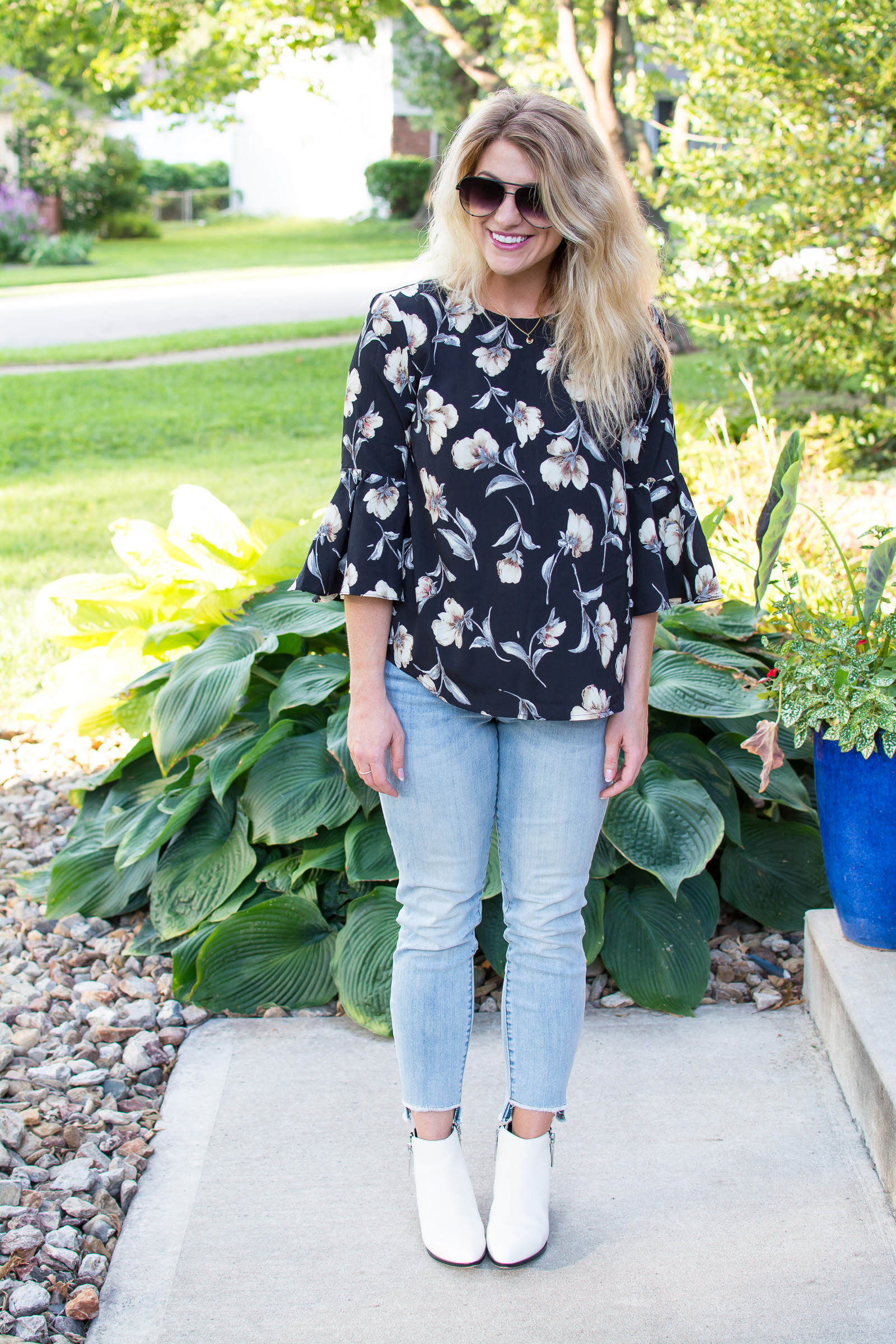 black floral shirt outfit