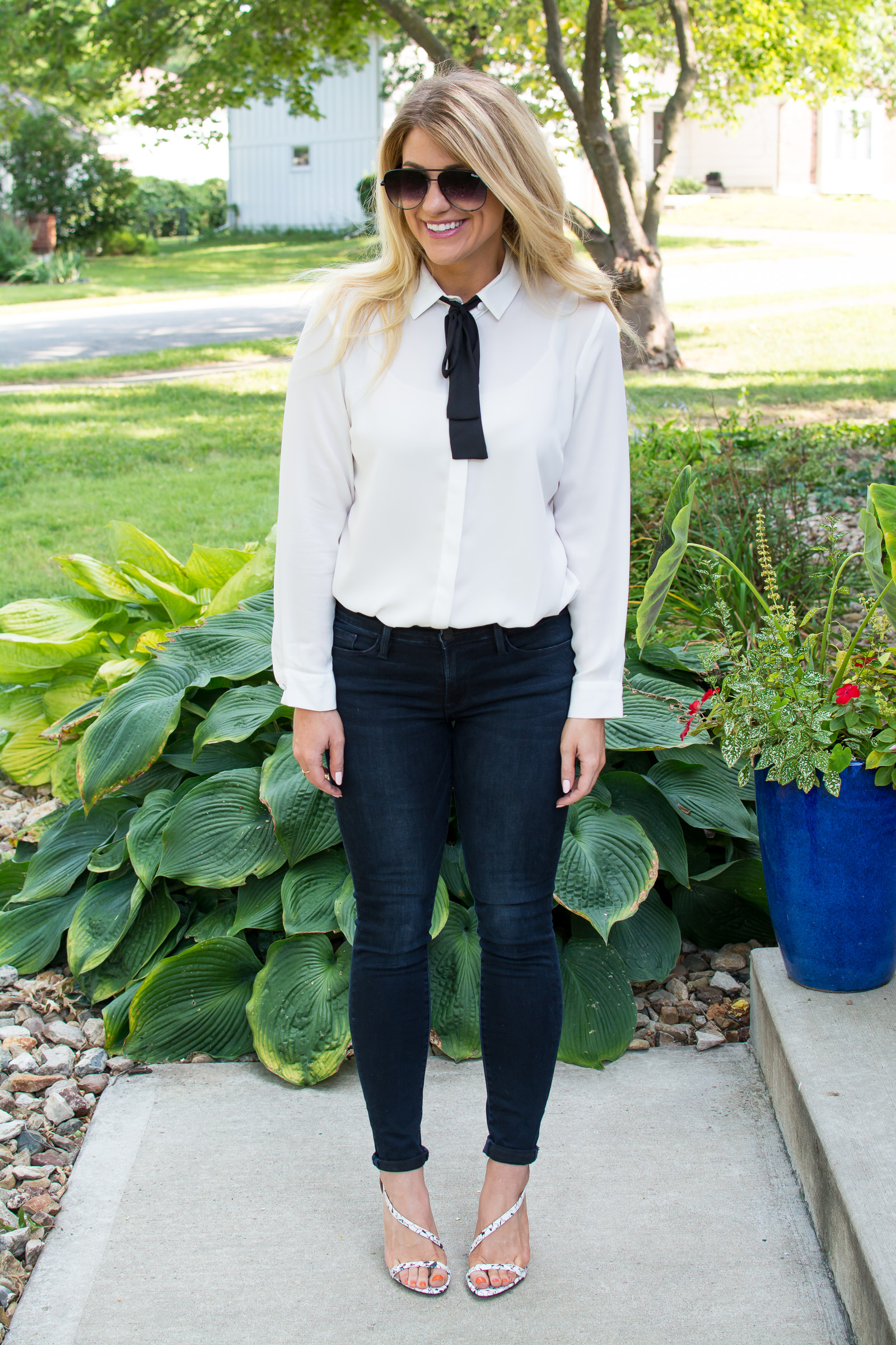 A Bow-tie Blouse with Dark Denim. | Ashley from LSR