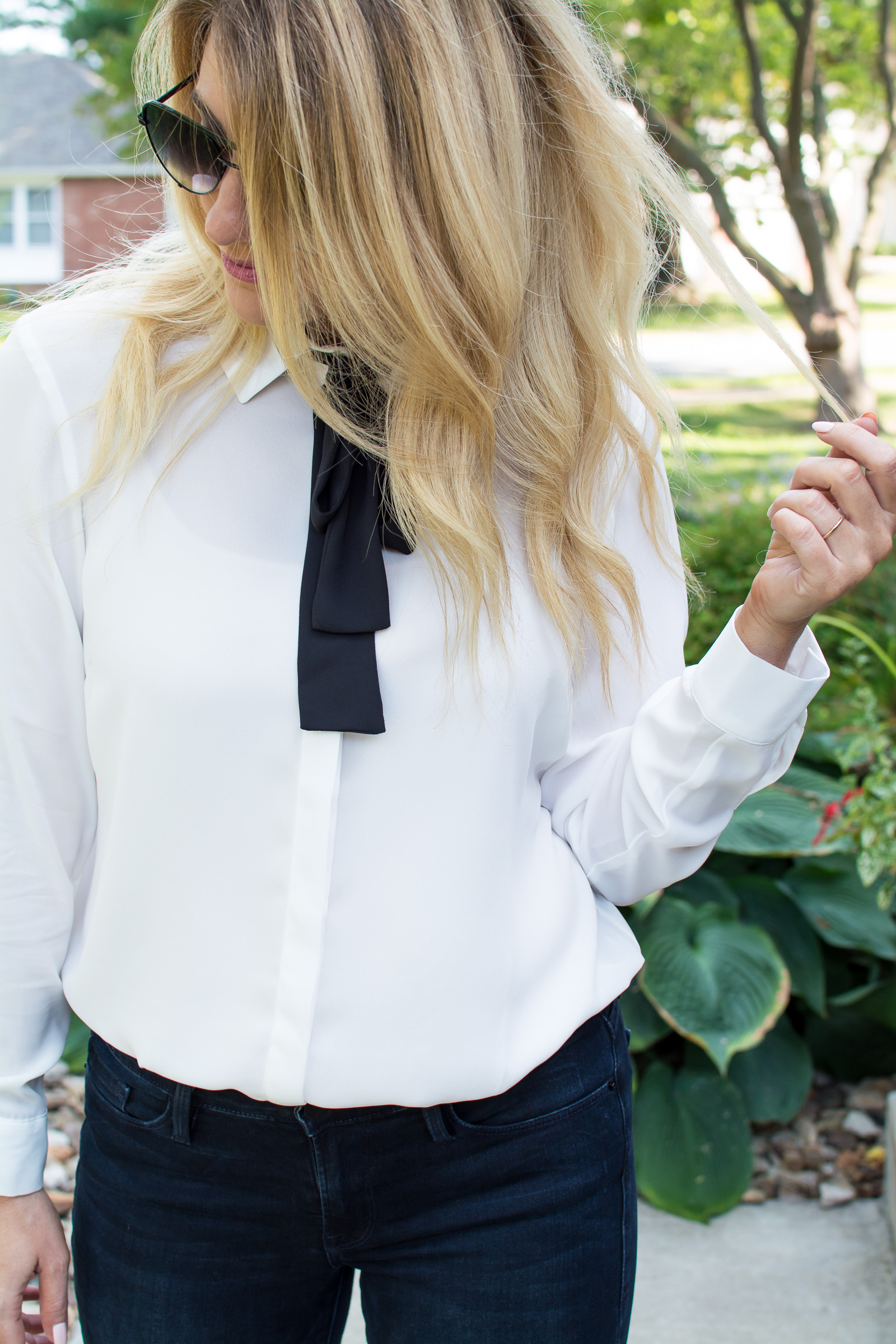 A Bow-tie Blouse with Dark Denim. | Ashley from LSR