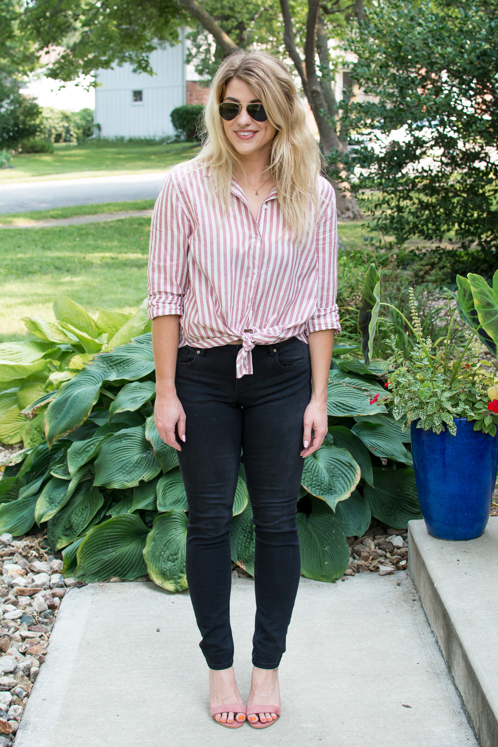 Red Striped Shirt + Jeans