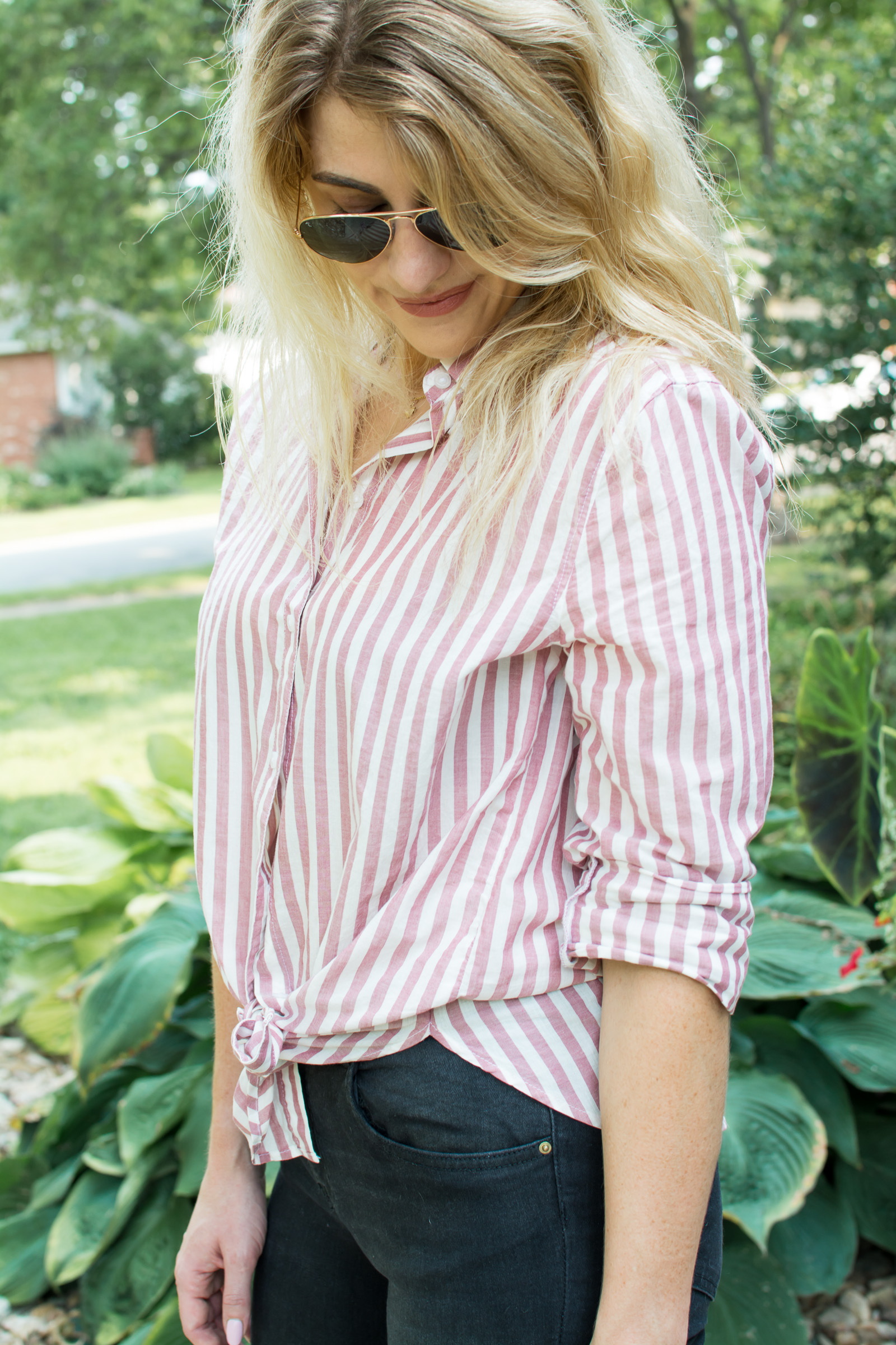 Red striped cheap shirt outfit