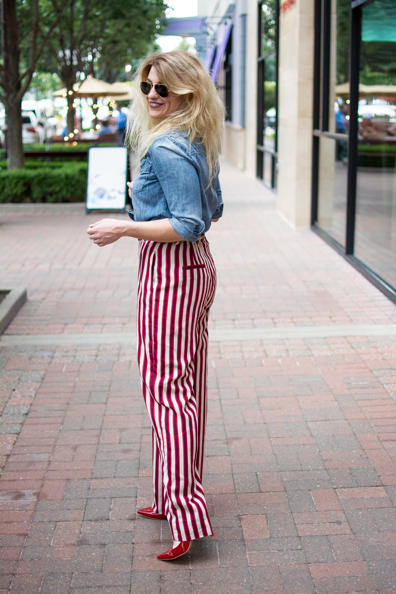 Red striped 2024 pants outfit