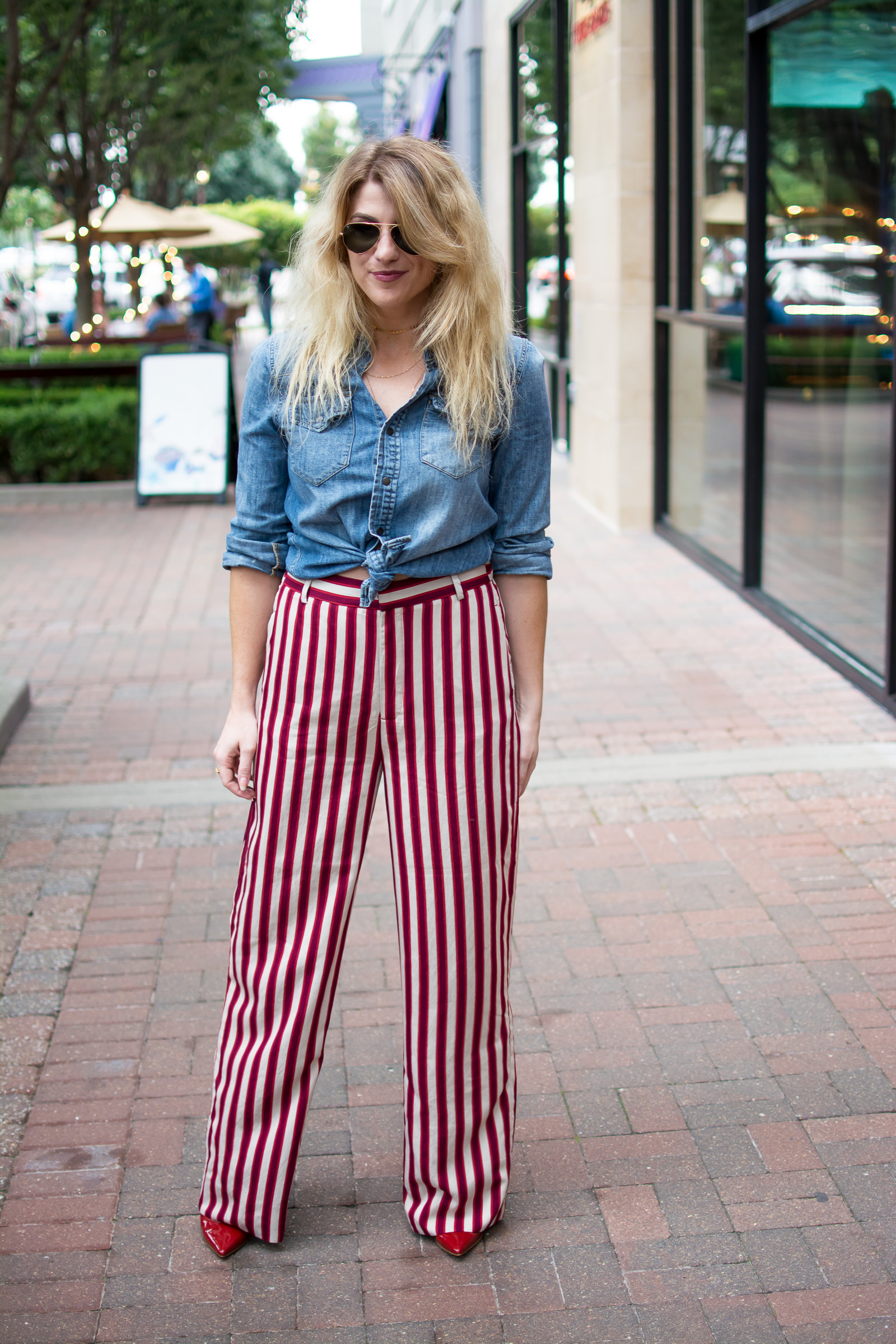 Striped wide leg pants on sale outfit