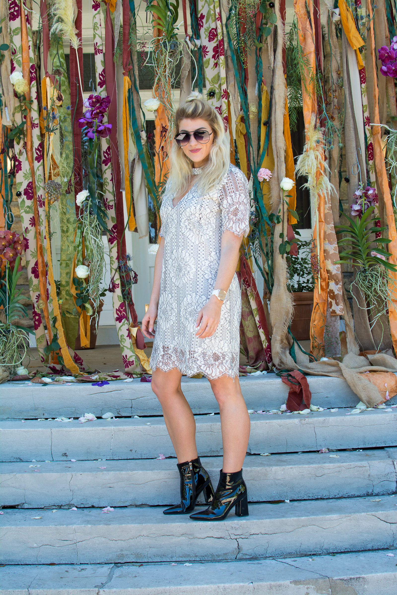 White lace dress and cowboy outlet boots