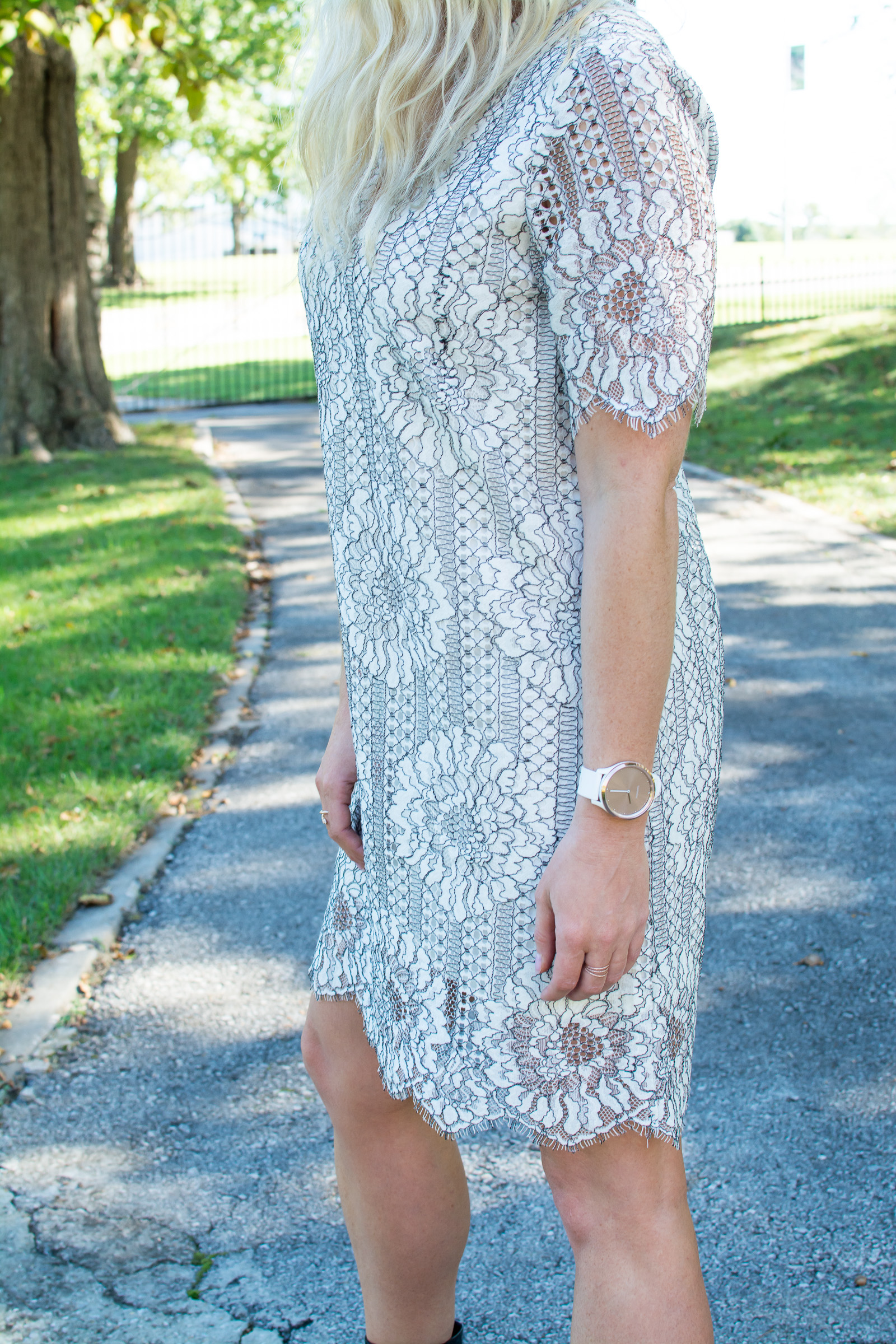 Wearing a White Lace Dress for Early Fall. | Ashley from LSR