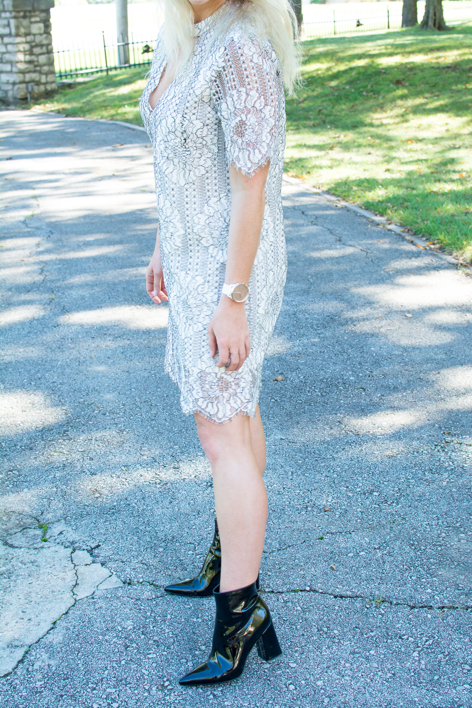 Wearing a White Lace Dress for Early Fall. | Ashley from LSR