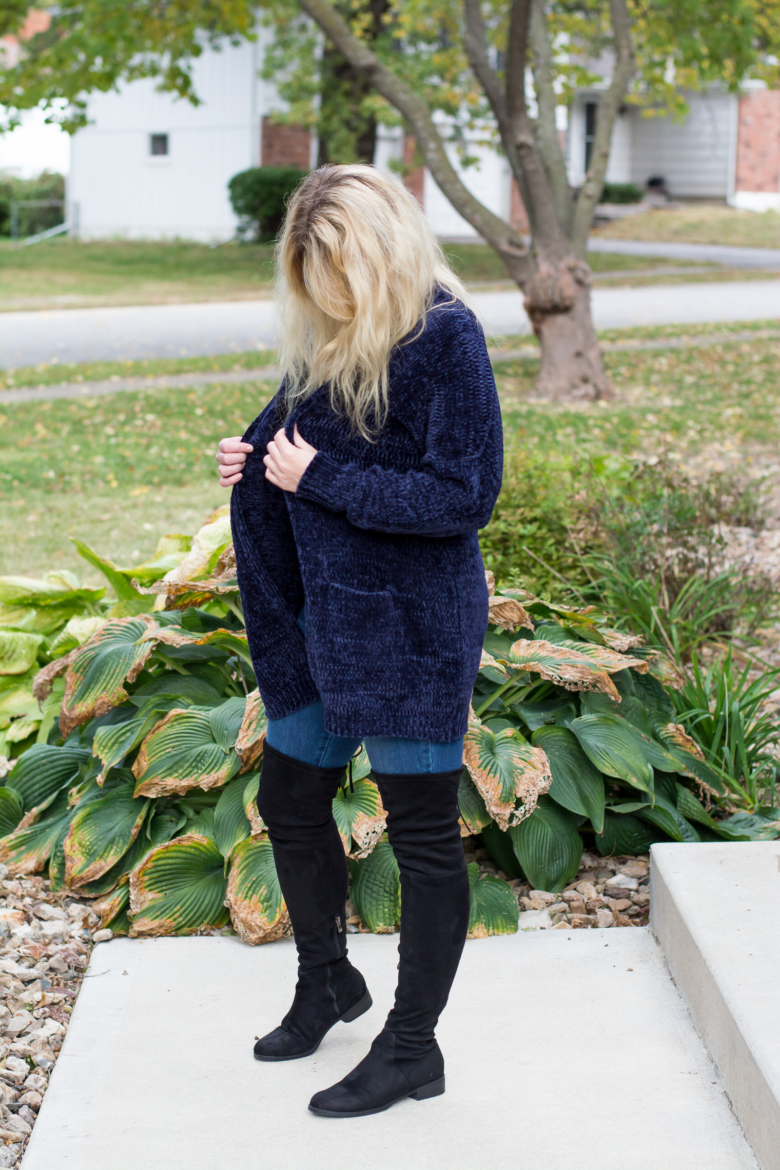 Fall Outfit Idea: Navy Chenille Cardigan. | Ashley from LSR