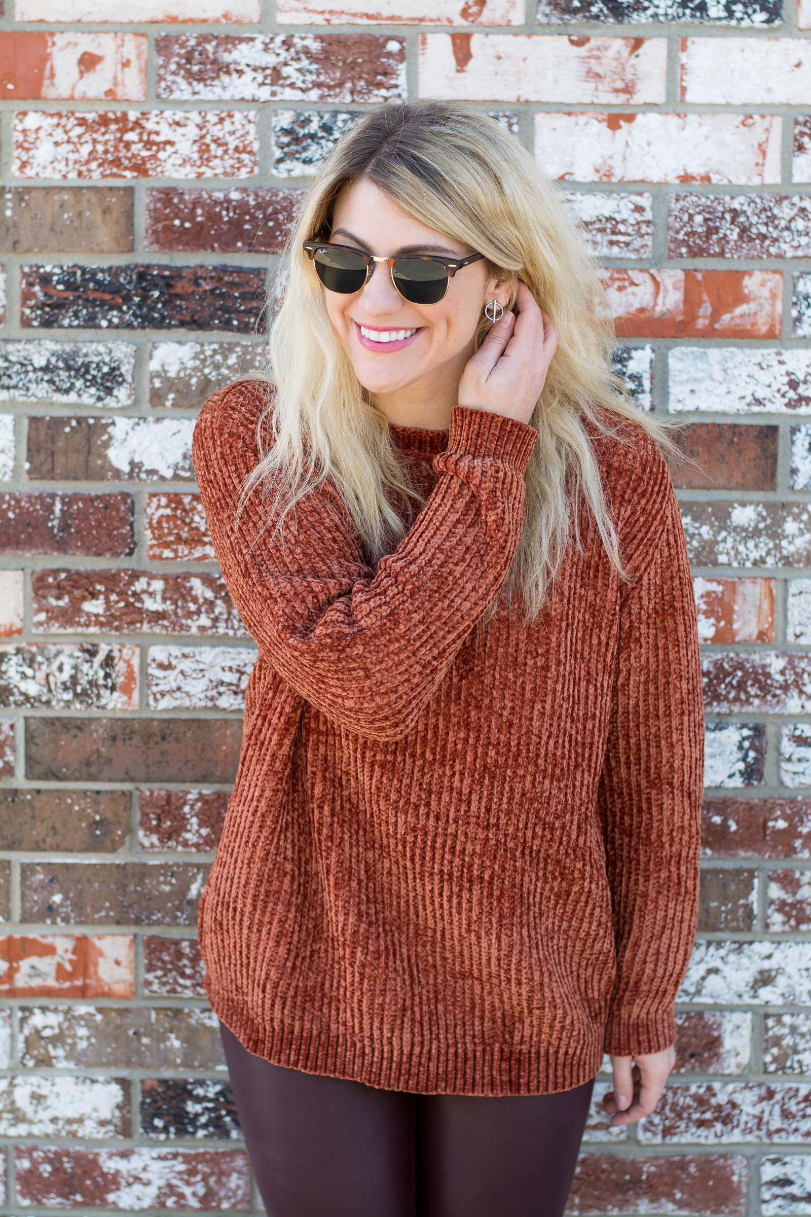 Pumpkin Chenille + Leather Leggings. | Ashley from LSR