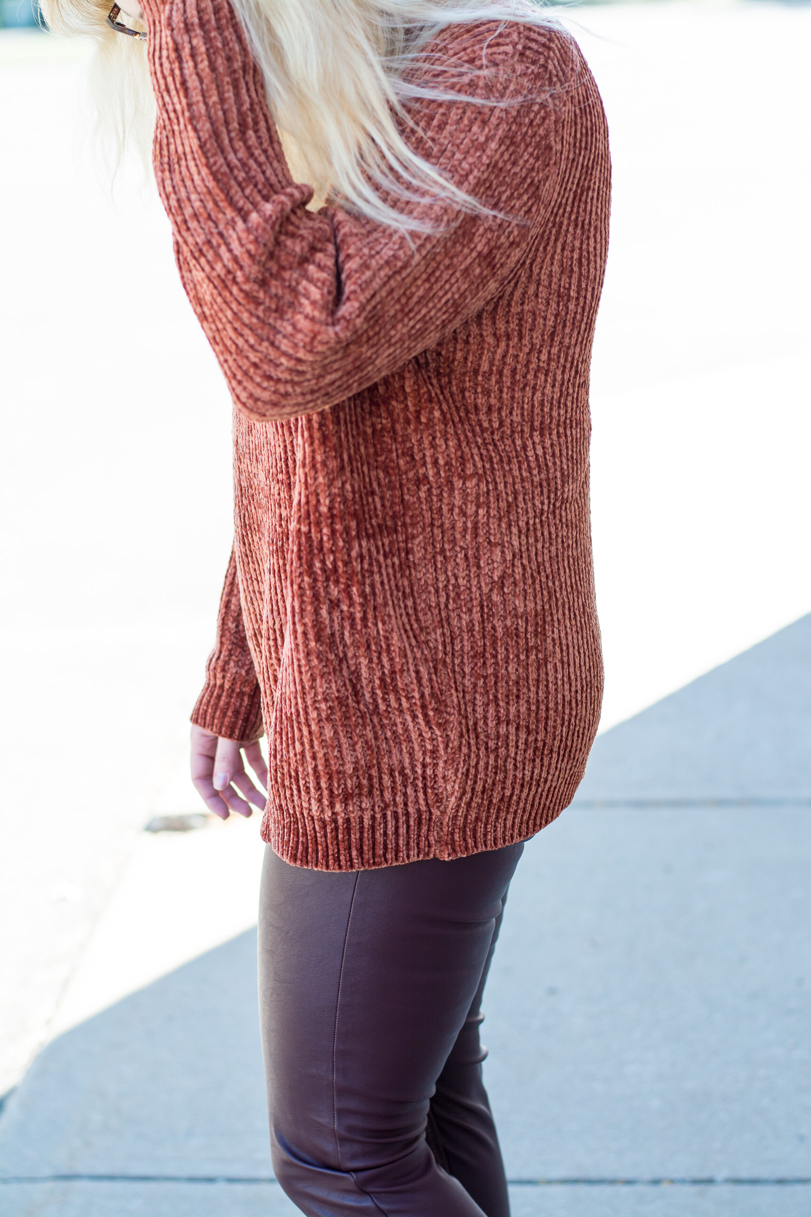 Pumpkin Chenille + Leather Leggings. | Ashley from LSR