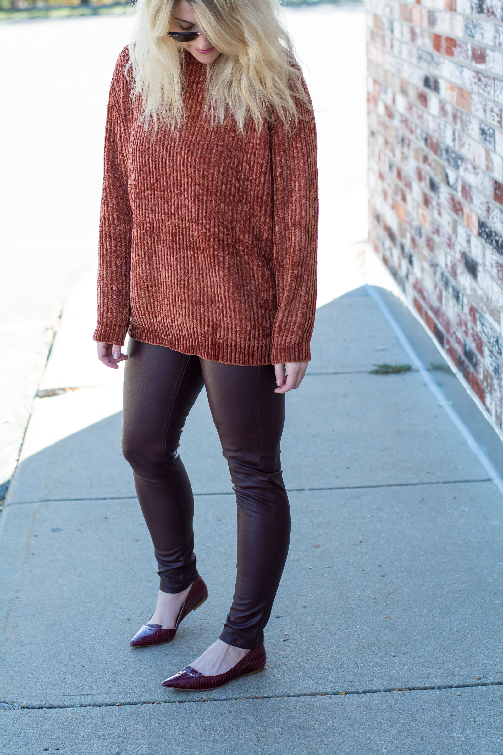 Pumpkin Chenille + Leather Leggings. | Ashley from LSR