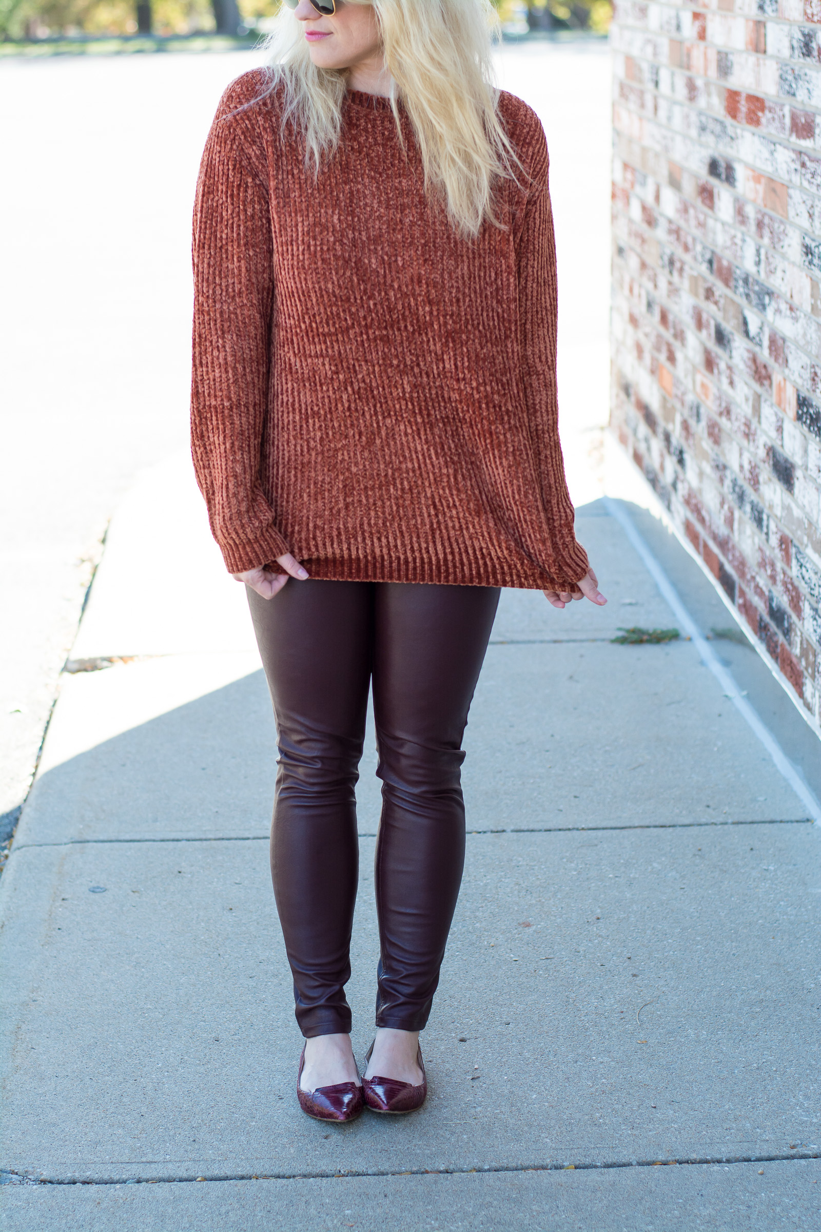 Pumpkin Chenille + Leather Leggings. | Ashley from LSR