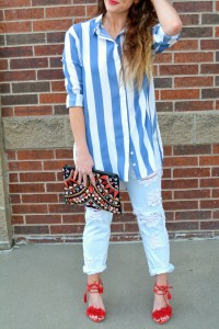 Boohoo Spring Break in a Striped Shirt. Le Stylo Rouge