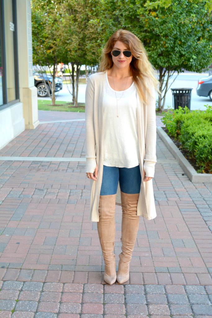 All Beige: Long Cardigan and Thigh High Boots. | Le Stylo Rouge