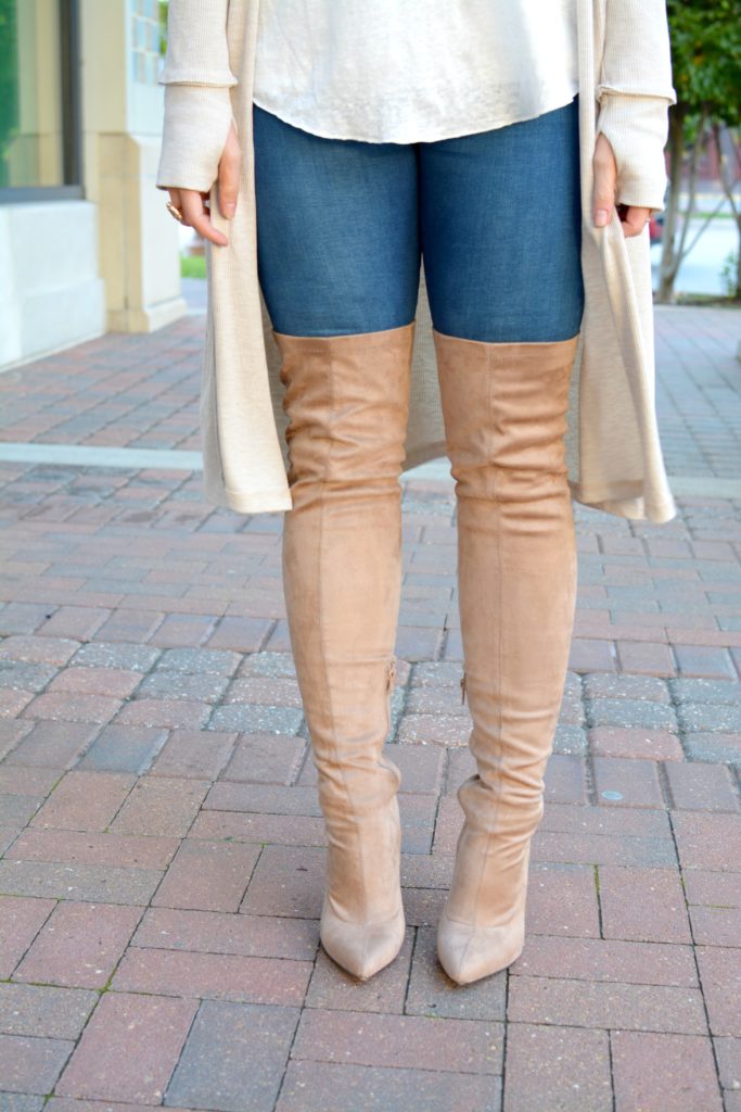 All Beige: Long Cardigan and Thigh High Boots. | Le Stylo Rouge