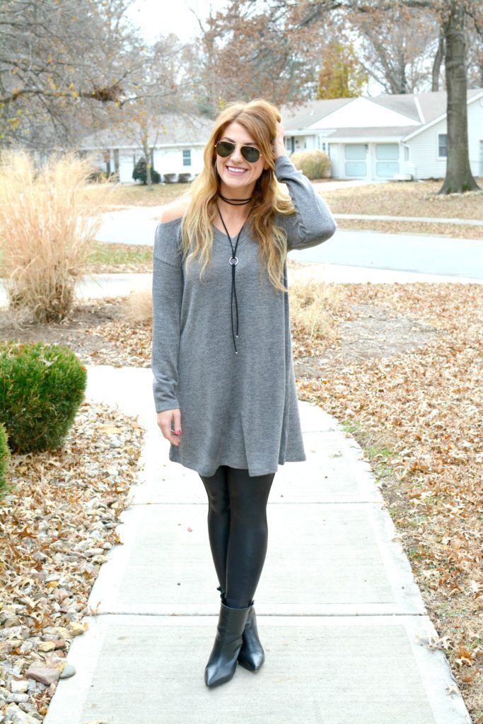 Sweater Dress + Faux Leather Leggings. | Le Stylo Rouge