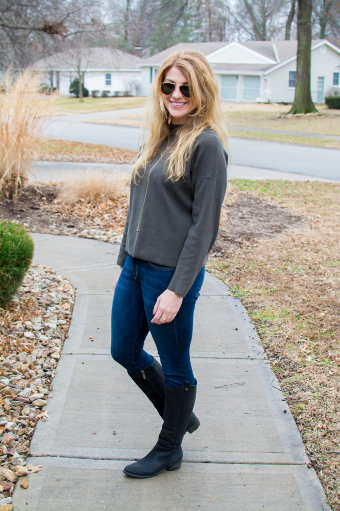 Olive Green Sweater + Black Riding Boots. | Le Stylo Rouge