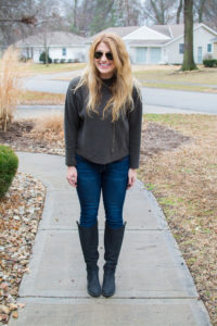 Olive Green Sweater + Black Riding Boots. | Le Stylo Rouge