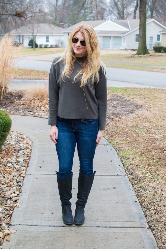 Olive Green Sweater + Black Riding Boots. | Le Stylo Rouge