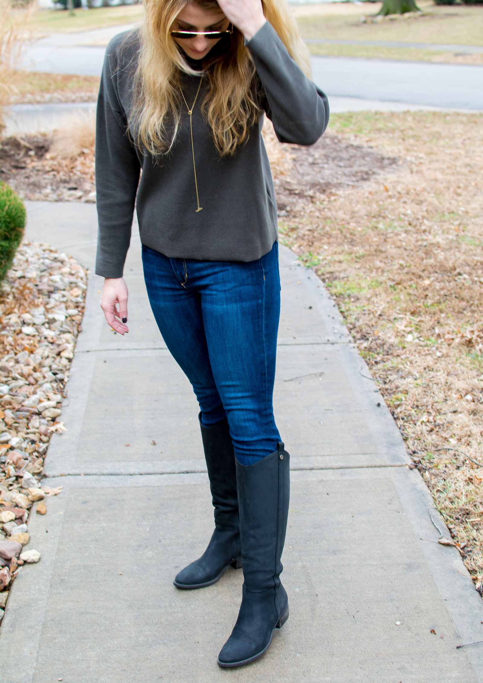 Olive Green Sweater + Black Riding 