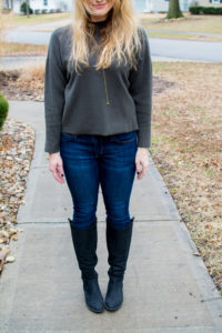 Olive Green Sweater + Black Riding Boots. | Le Stylo Rouge