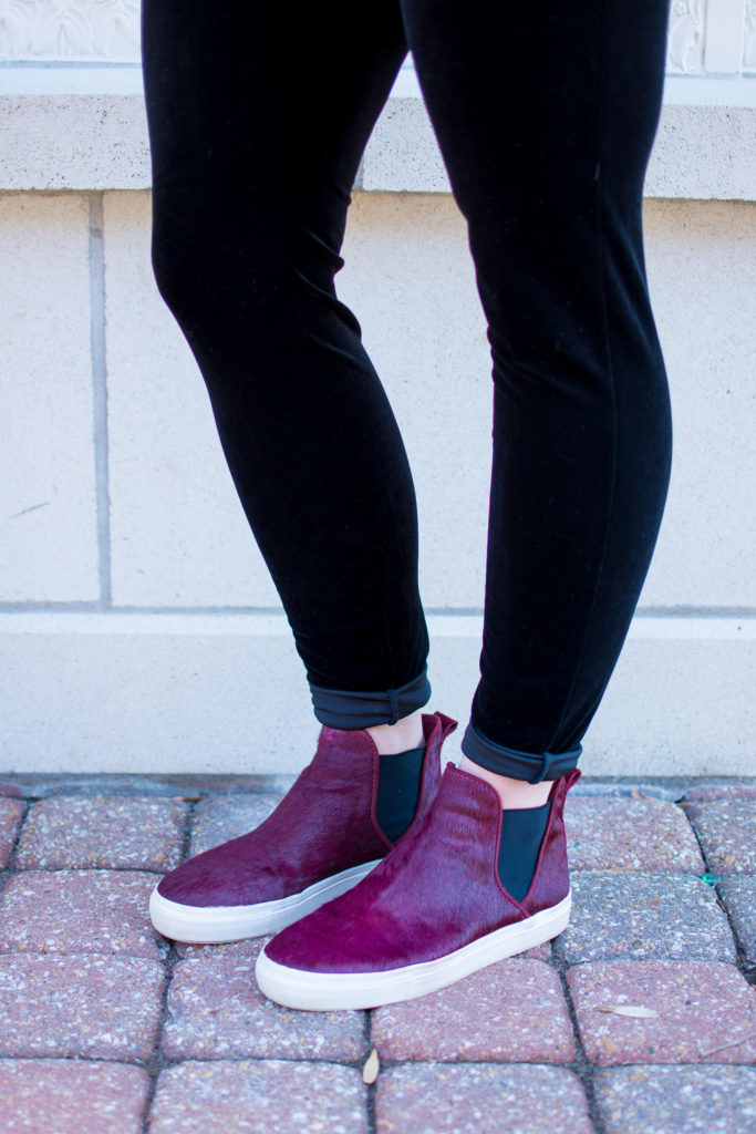 Casual Valentine's Day Outfit: Velvet Leggings and Sneakers. | LSR