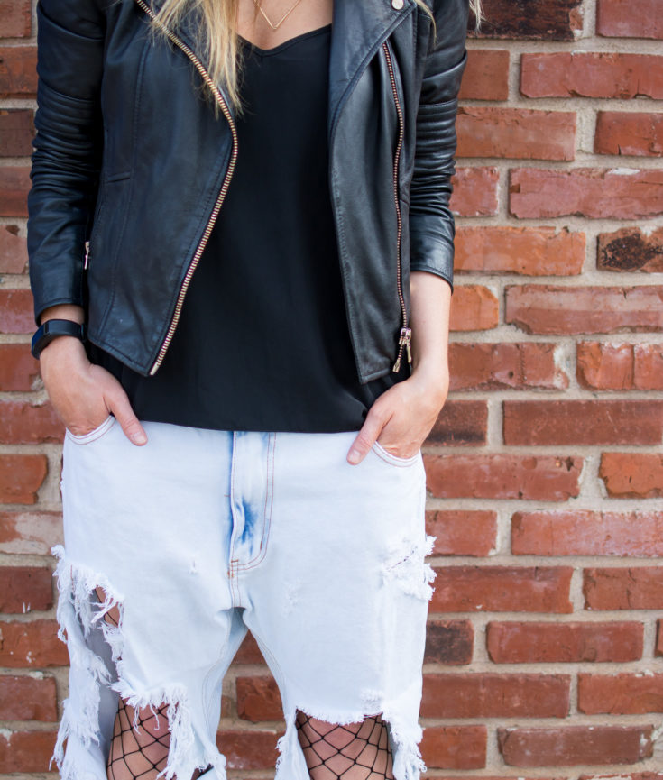 Super Destroyed Denim Jeans, Fishnets, and a Leather Jacket | Ashley from Le Stylo Rouge