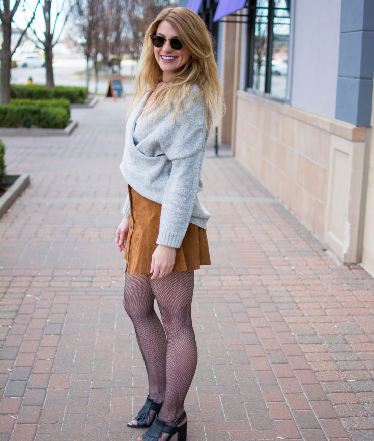 Criss Cross Sweater + Suede Skirt. | Ashley from Le Stylo Rouge