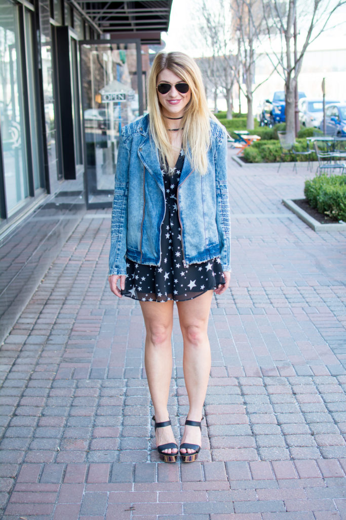 Star Print Dress + Men's Denim Jacket. | Le Stylo Rouge