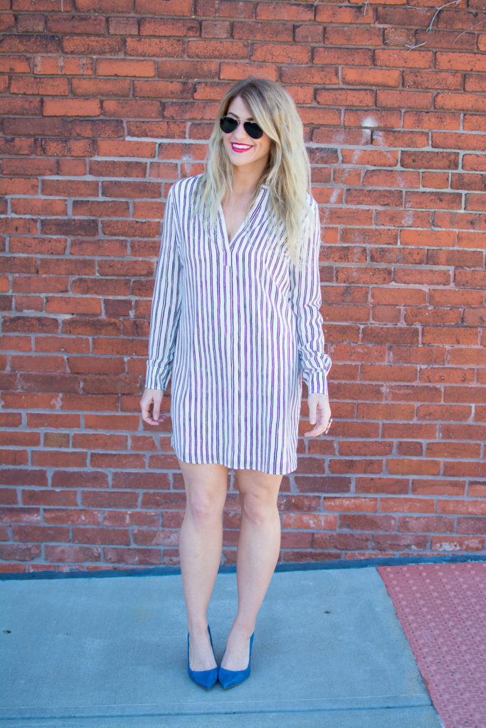 Striped Dress + Teal Suede Heels. | Le Stylo Rouge