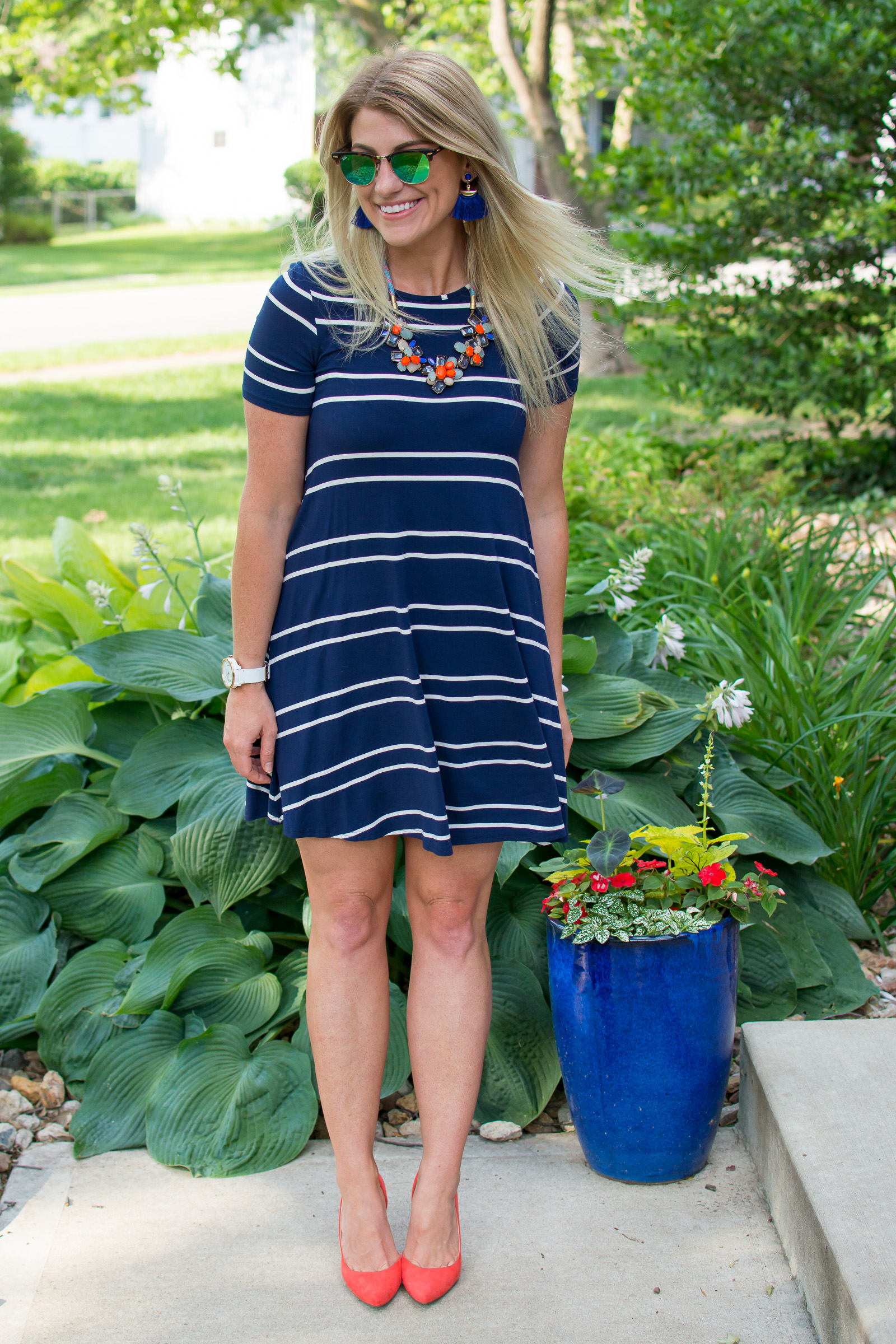 Navy Striped Dress for the 4th of July. | Le Stylo Rouge