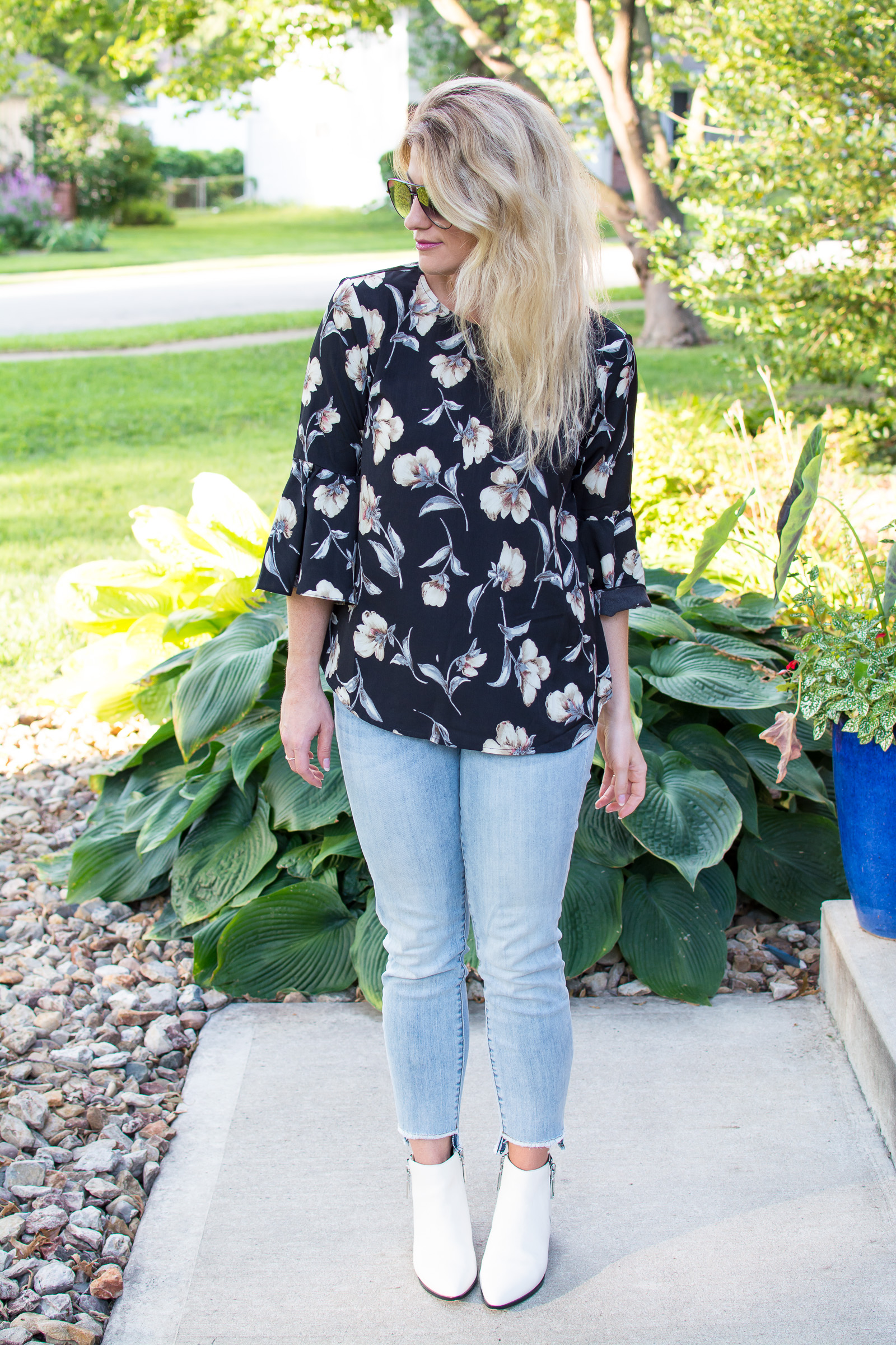 Shabby2Chic Floral Blouse + White Booties. | Le Stylo Rouge