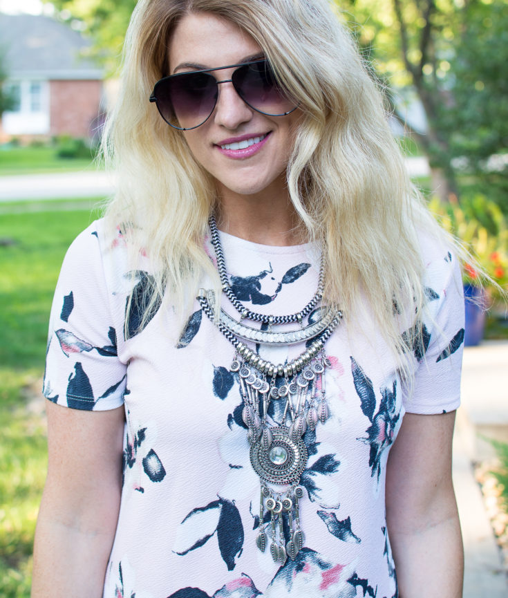 A Blush Floral Dress + Statement Necklace. | Ashley from Le Stylo Rouge
