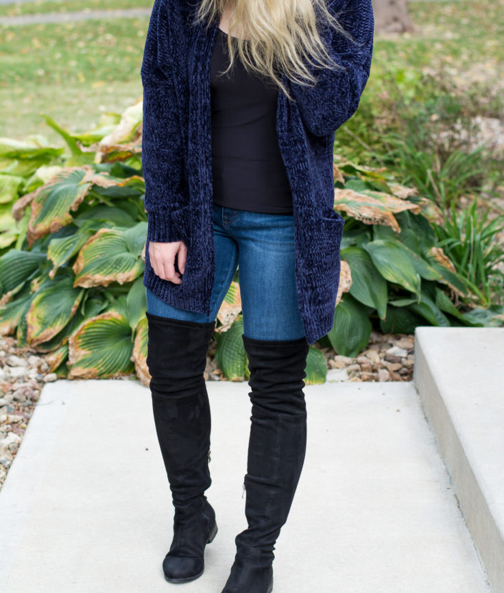 Fall Outfit Idea: Navy Chenille Cardigan. | Ashley from LSR