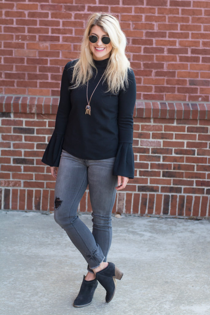 Black Bell Sleeves with Gray Denim. | Le Stylo Rouge