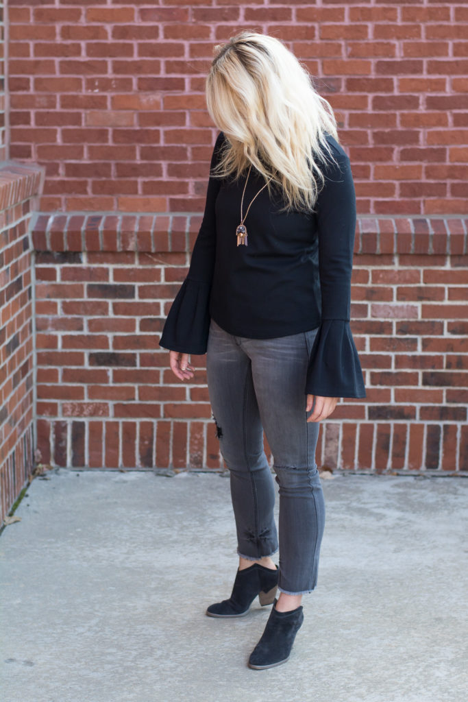 Black Bell Sleeves with Gray Denim. | Le Stylo Rouge