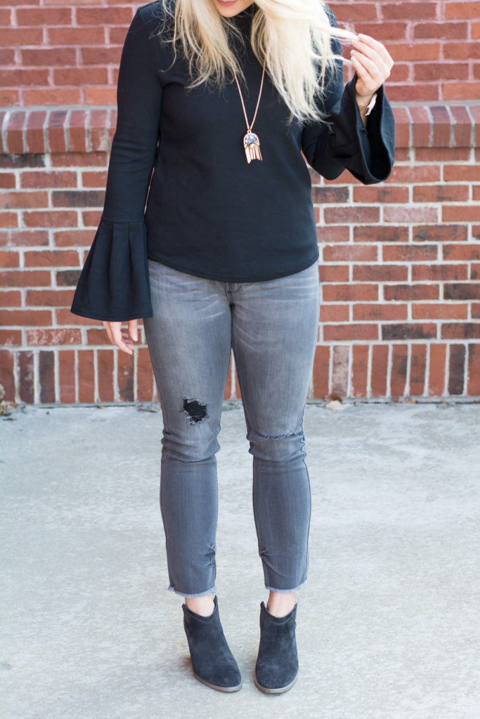 Black Bell Sleeves with Gray Denim. | Le Stylo Rouge