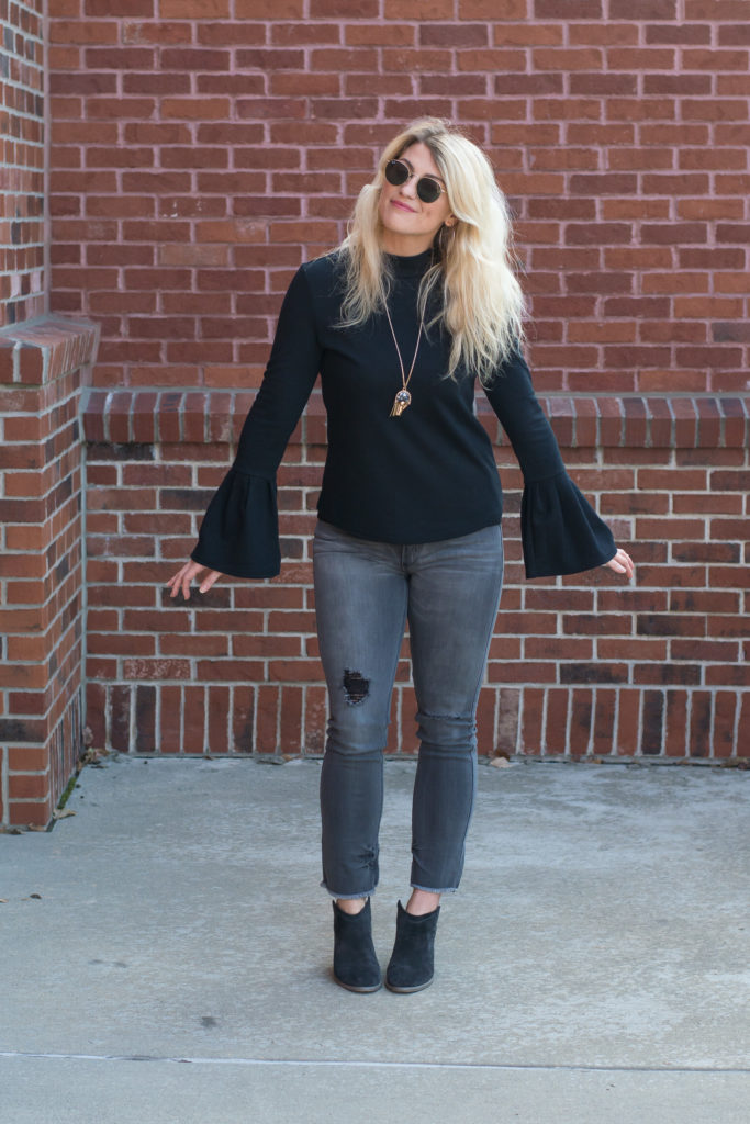 Black Bell Sleeves with Gray Denim. | Le Stylo Rouge