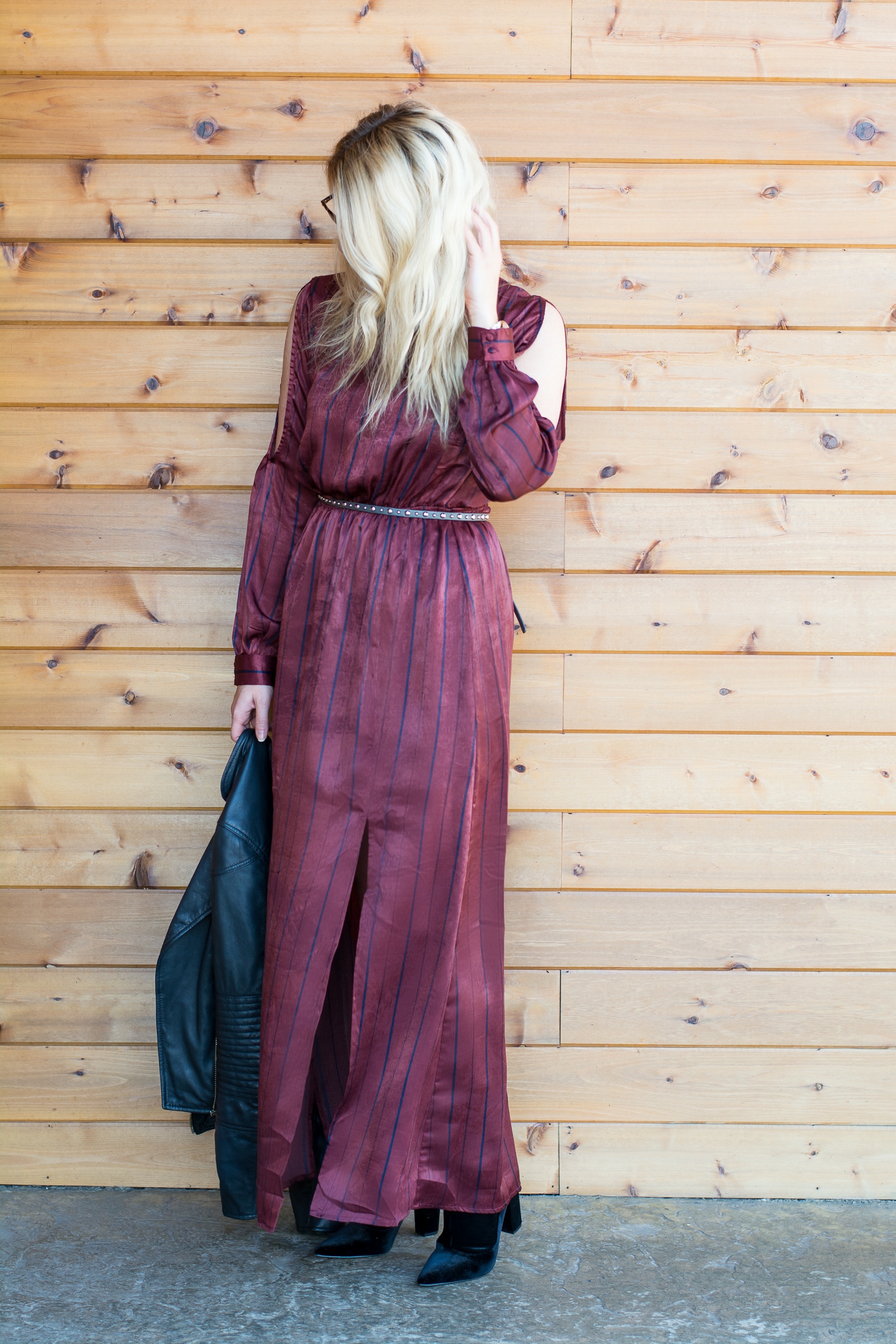 Burgundy Striped Satin Maxi Dress. | Ashley from LSR