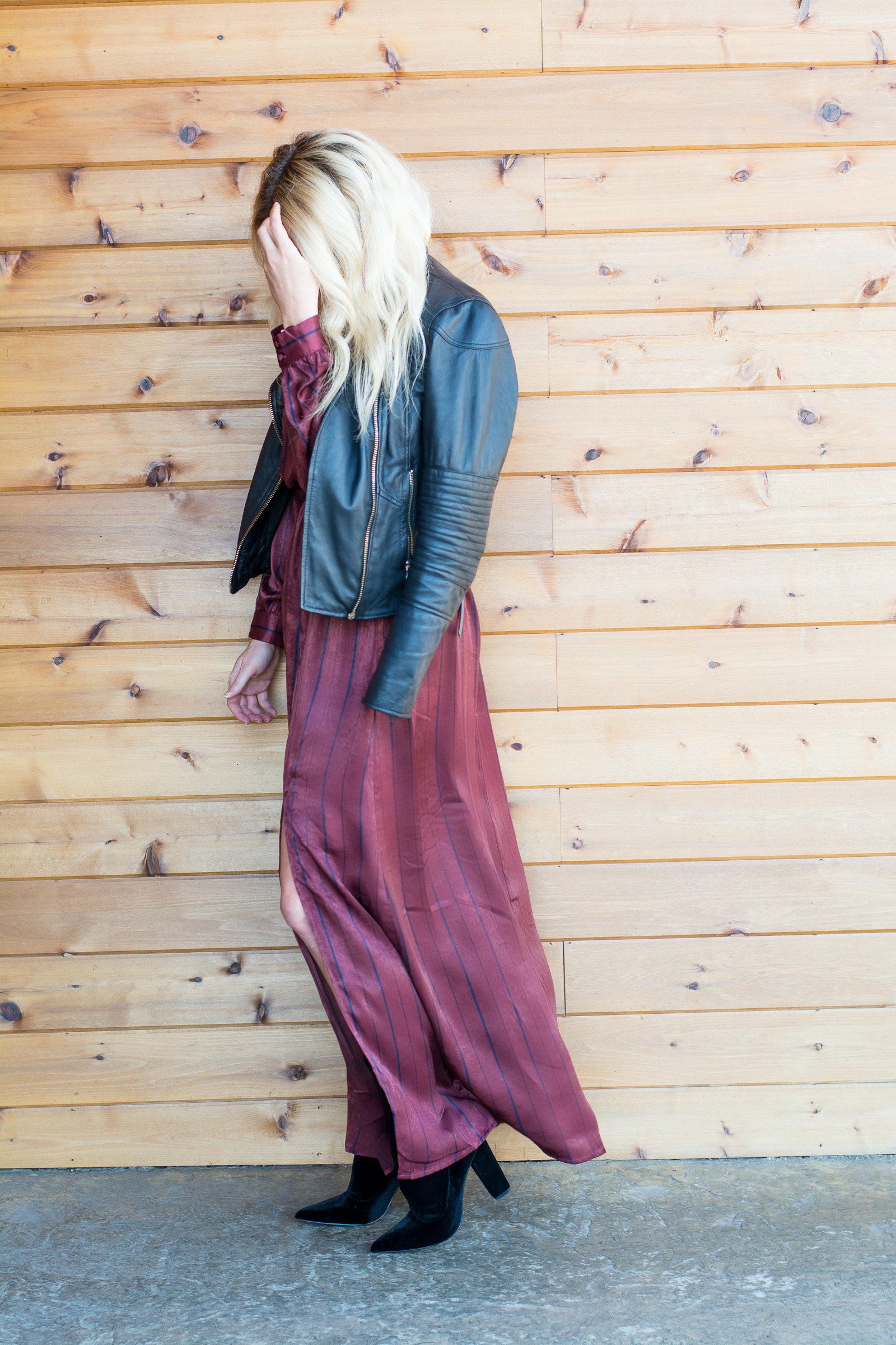 Burgundy Striped Satin Maxi Dress. | Ashley from LSR