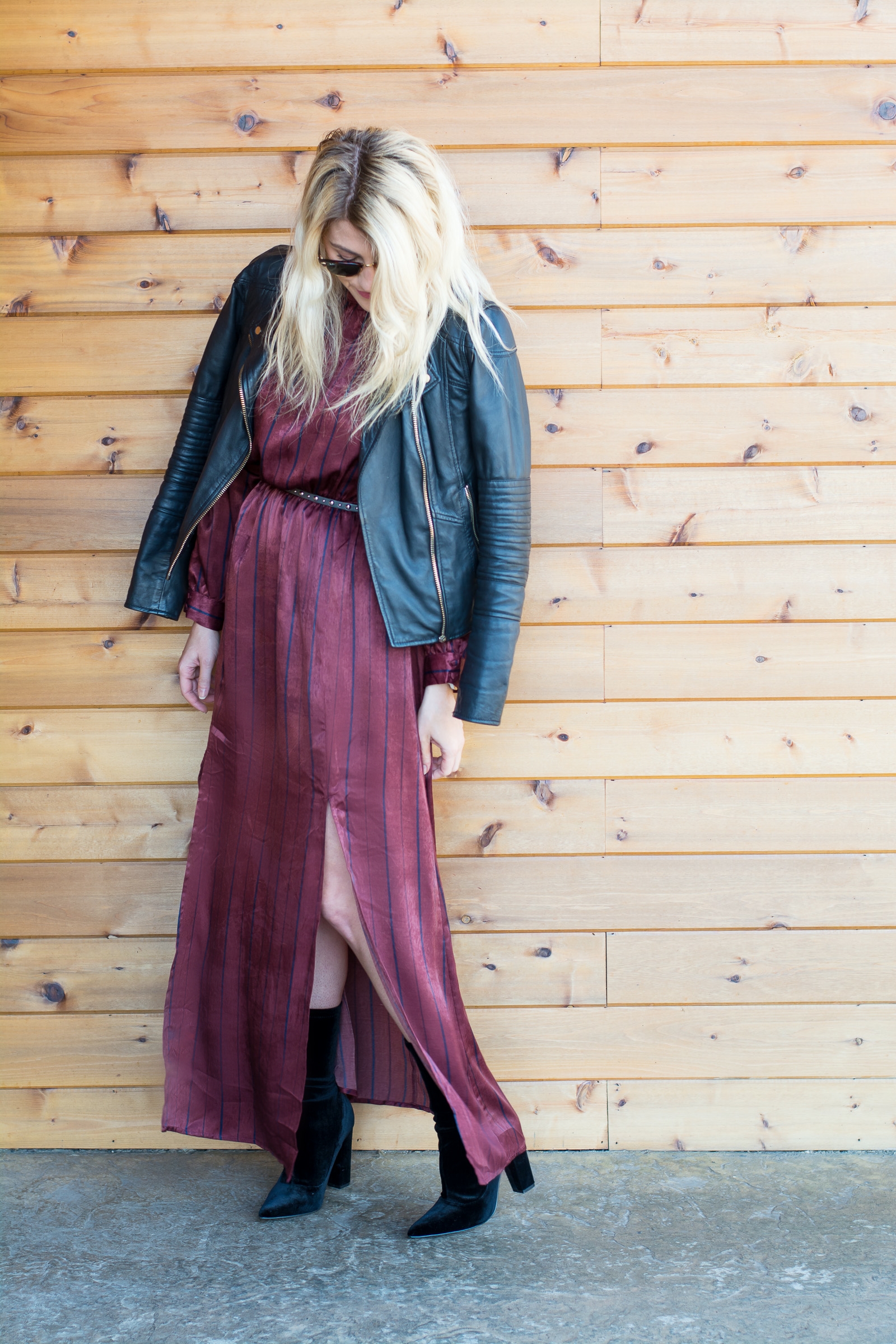 Burgundy Striped Satin Maxi Dress. | Ashley from LSR