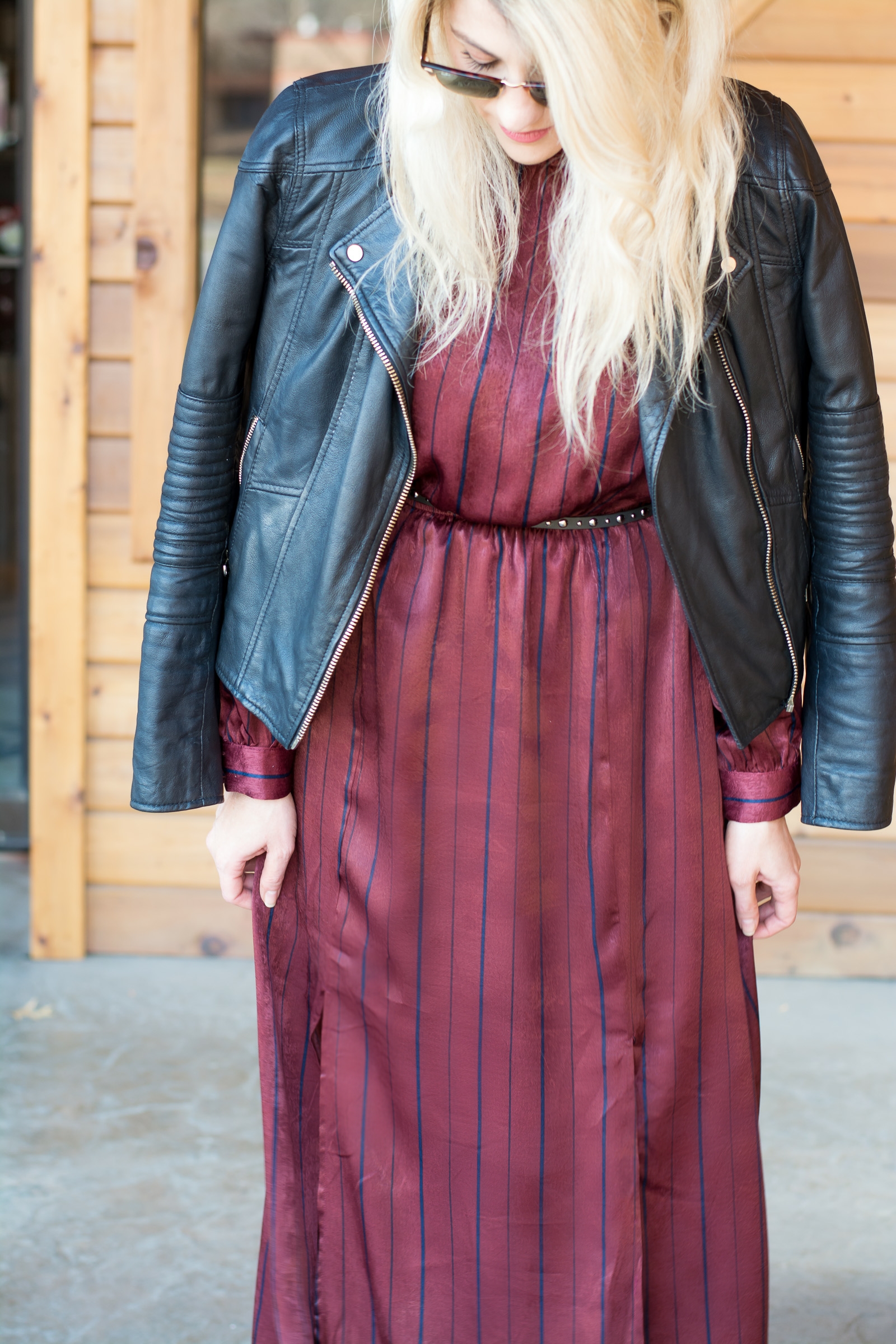 Burgundy Striped Satin Maxi Dress. | Ashley from LSR