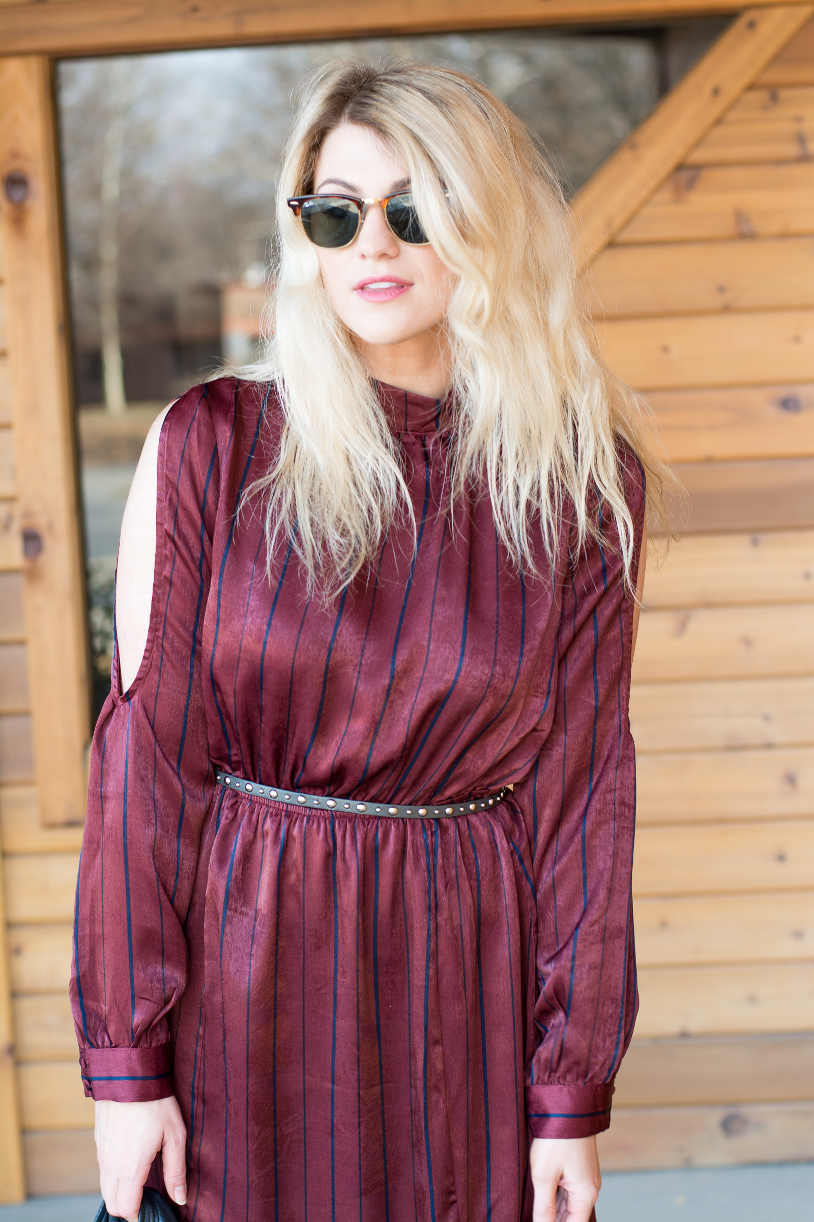 Burgundy striped clearance dress