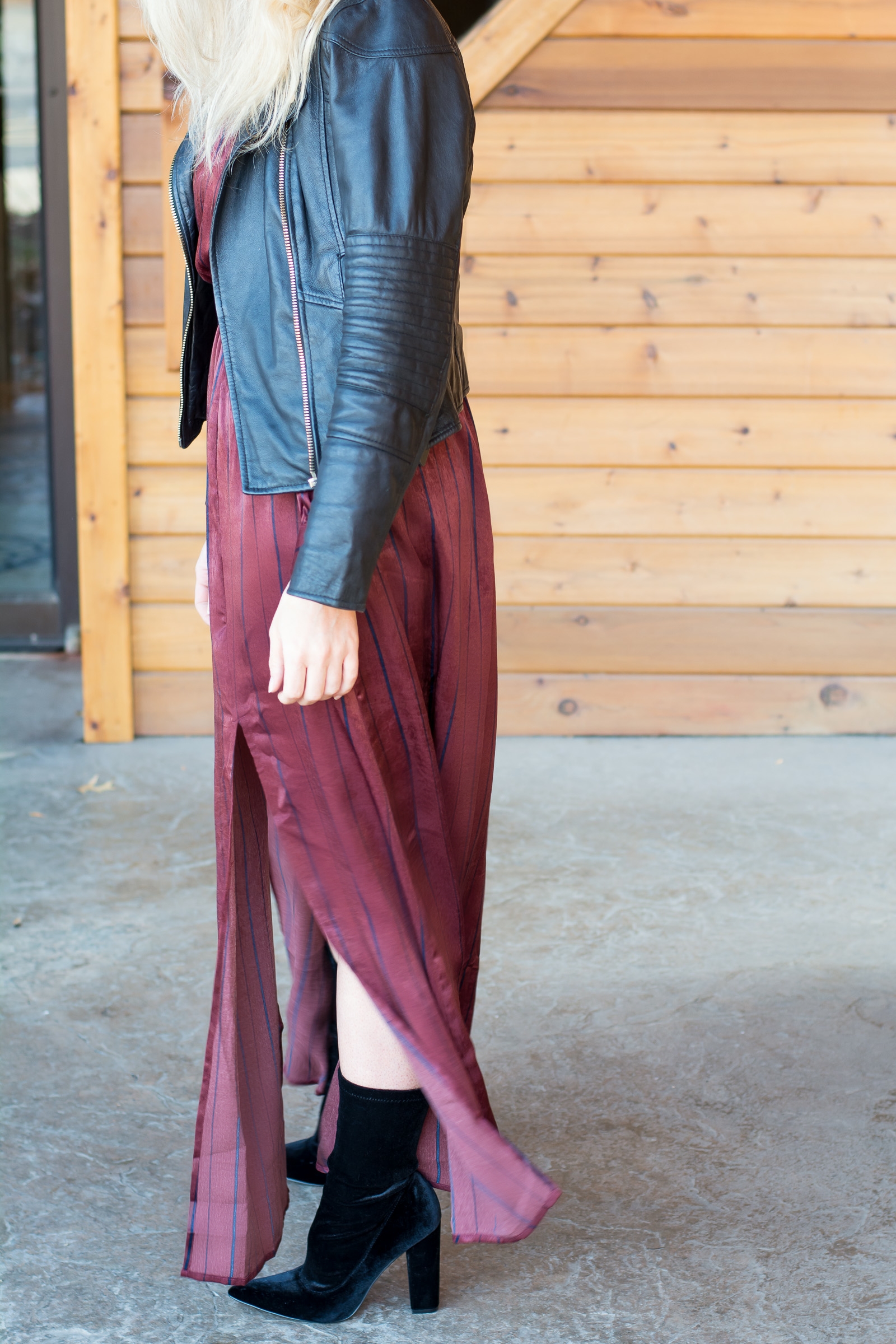 Burgundy Striped Satin Maxi Dress. | Ashley from LSR