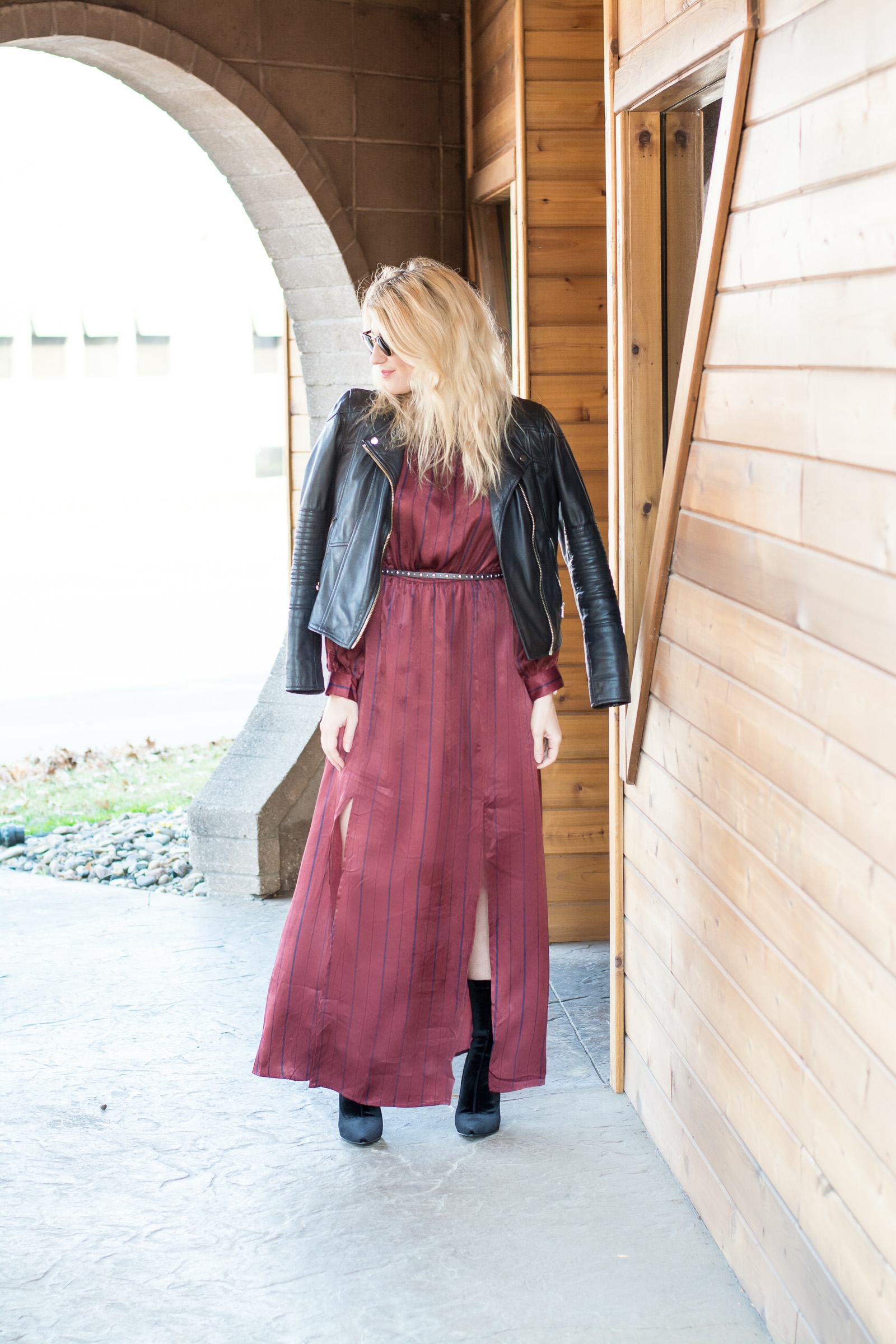 Burgundy Striped Satin Maxi Dress. | Ashley from LSR