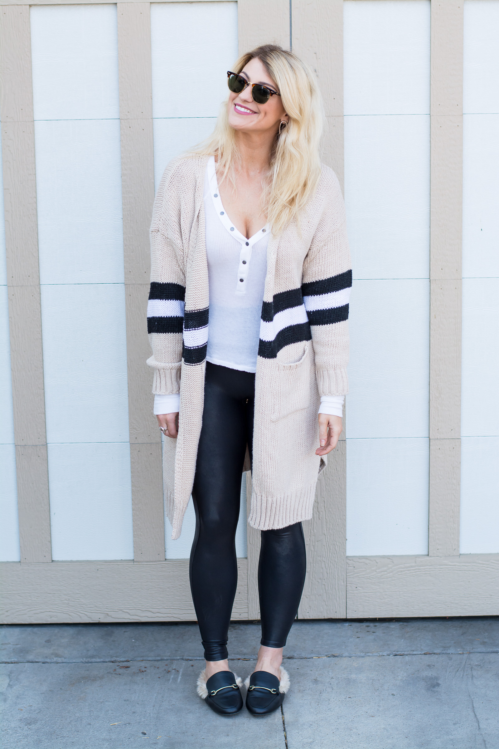 Outfit Idea: Striped Cardigan + Fur Mules. | Ashley from LSR