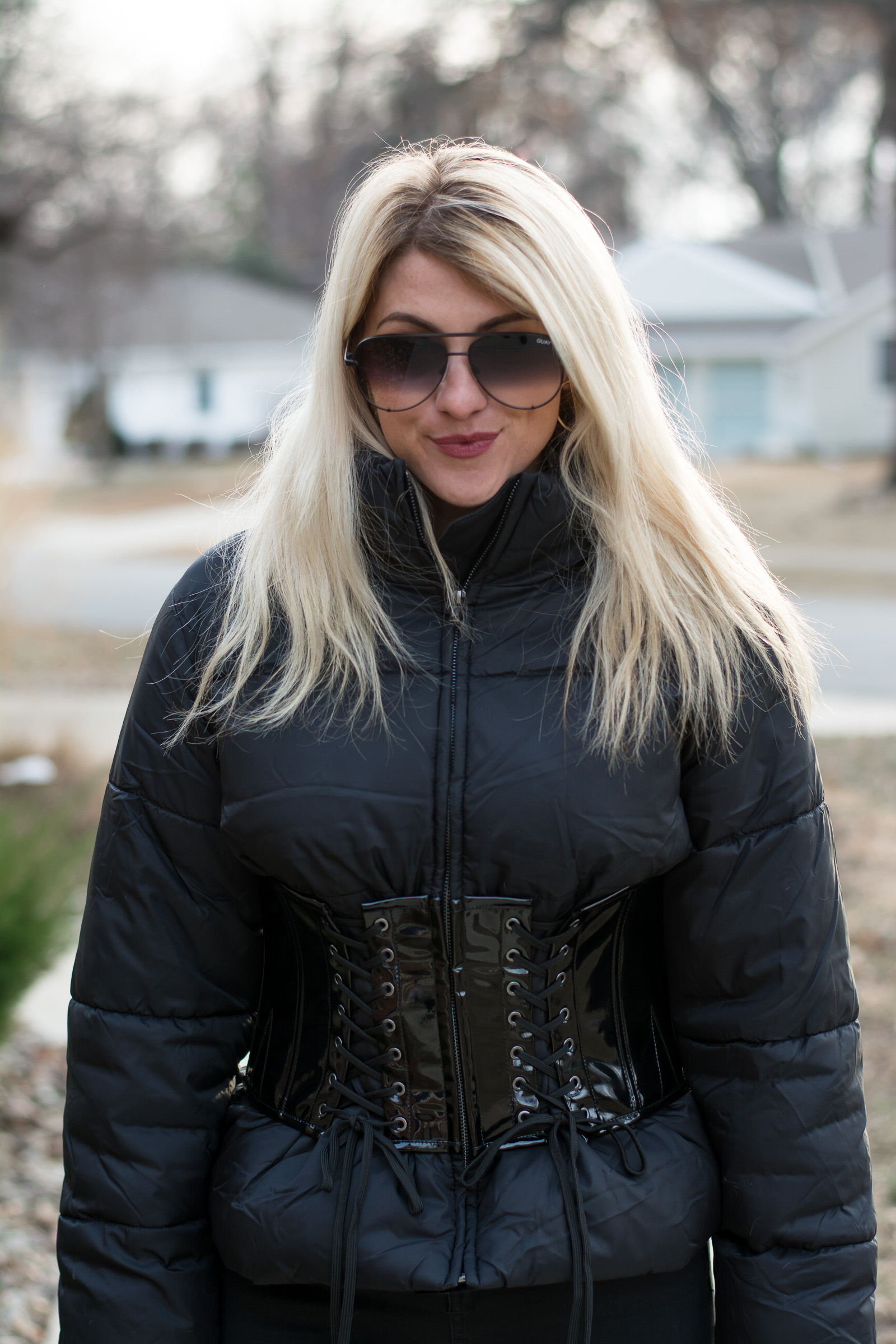 Black Corset Coat with Patent Boots.