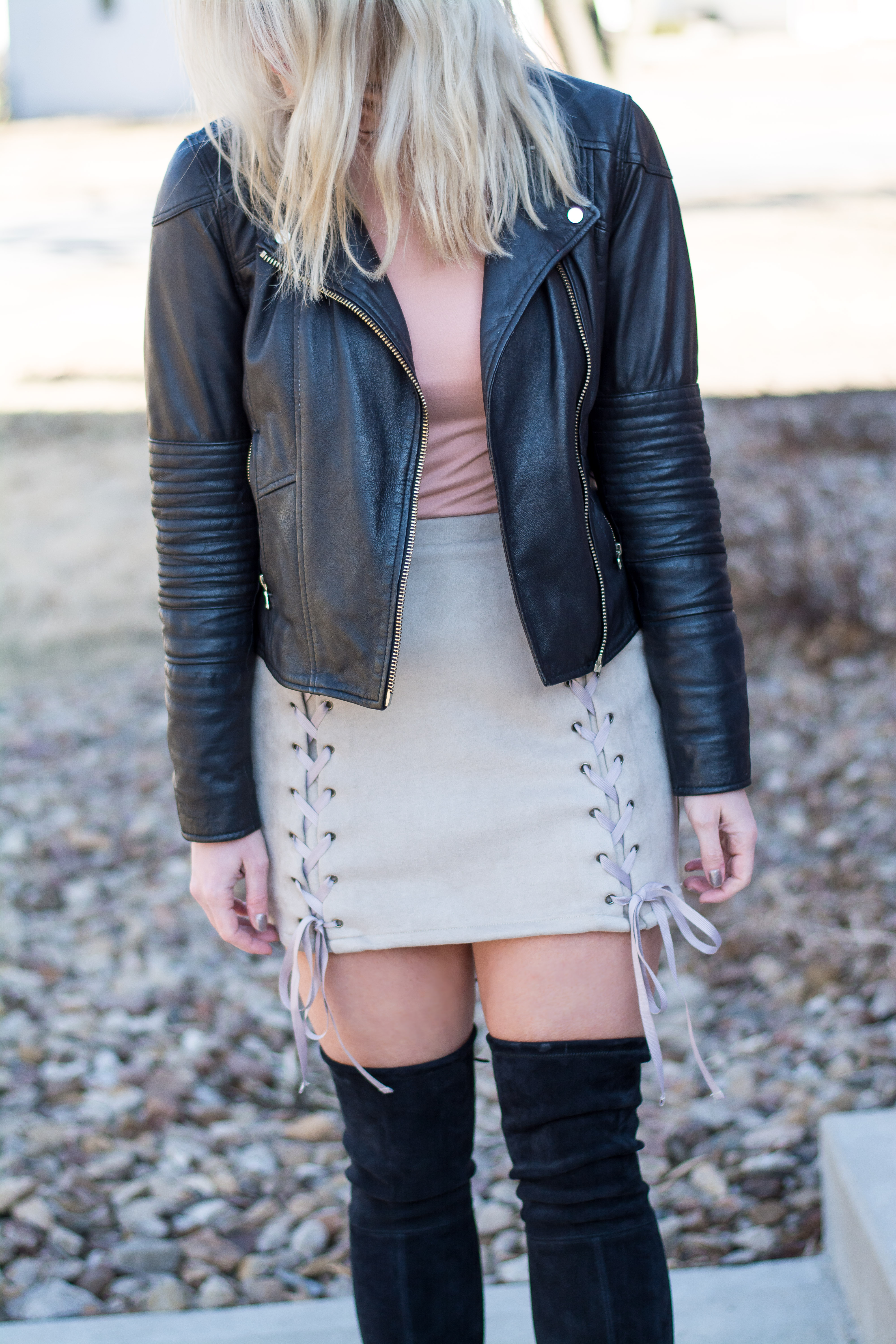 Spring Outfit: Suede Mini Skirt + Tall Boots. | Ashley from LSR